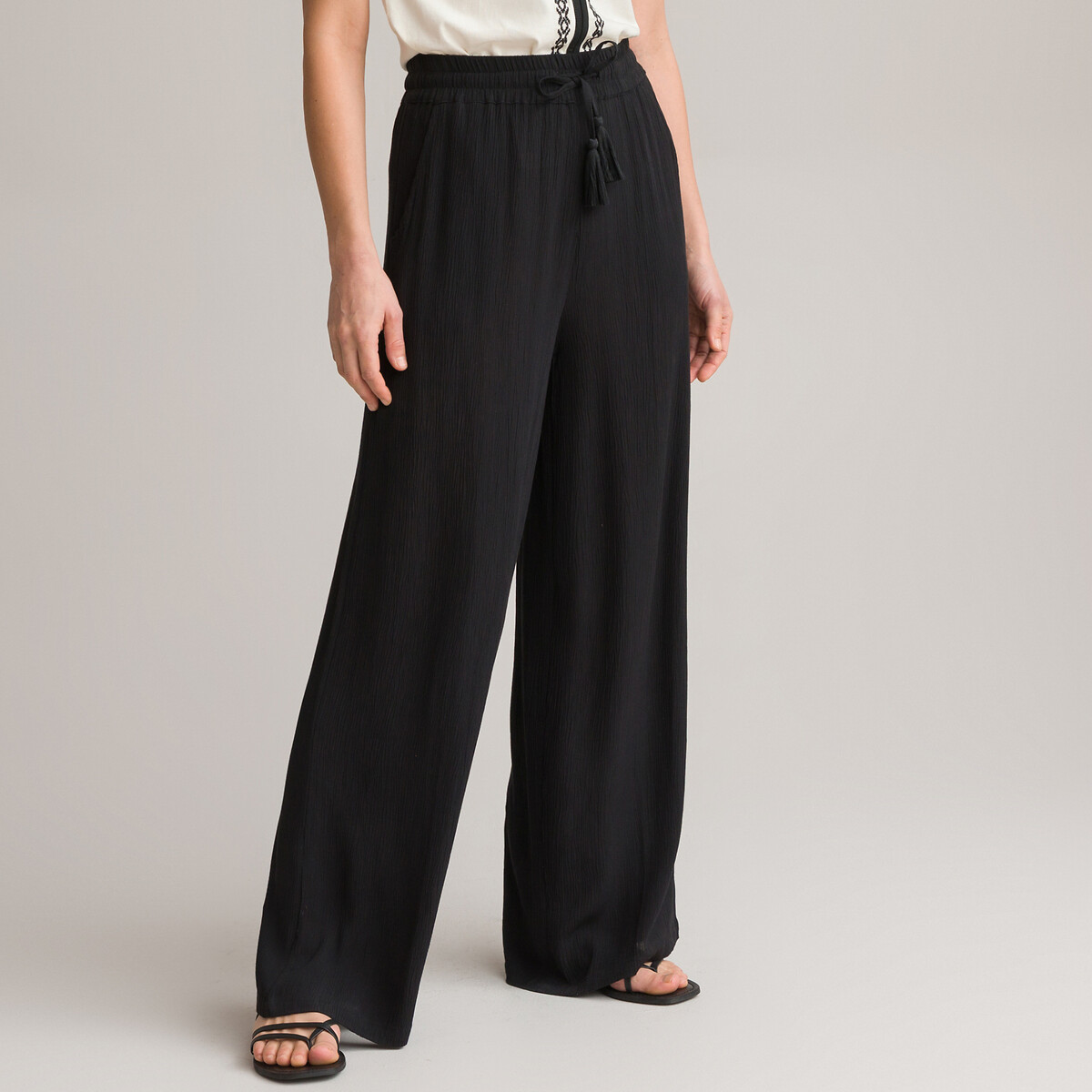 Crepon Wide Leg Trousers, Length 30.5"