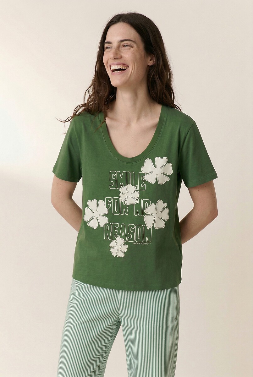 T-shirt col U manches courtes à fleurs appliquées, TIZIA, LEON & HARPER