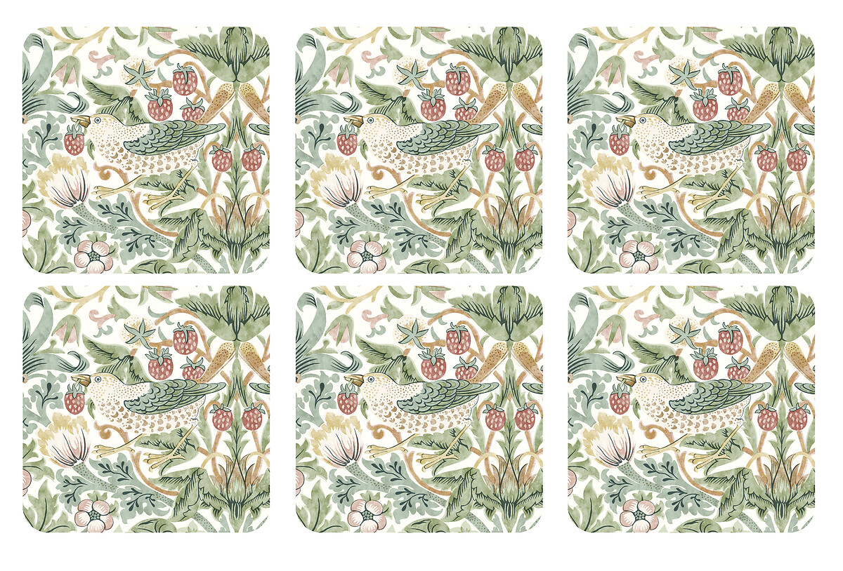 Set of 6 Morris & Co. Strawberry Thief Coasters, MORRIS & CO.