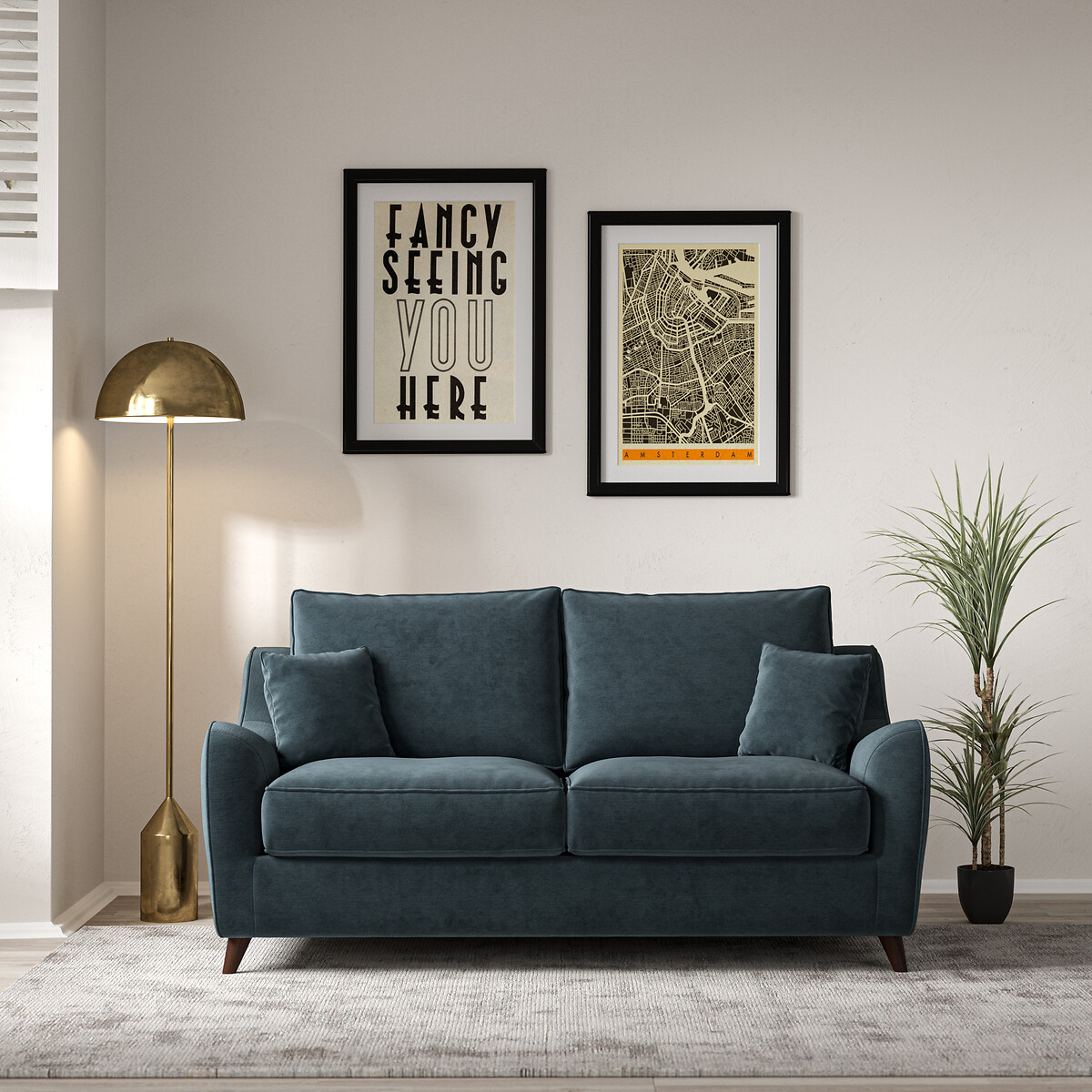 Amelia Textured Velvet 2 Seater Sofa with Dark Wood Legs, ÉDITÉ