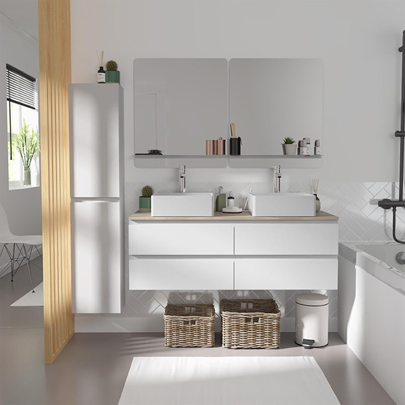 Ensemble meuble double vasque suspendu avec colonne 120cm SORRENTO, MOB IN