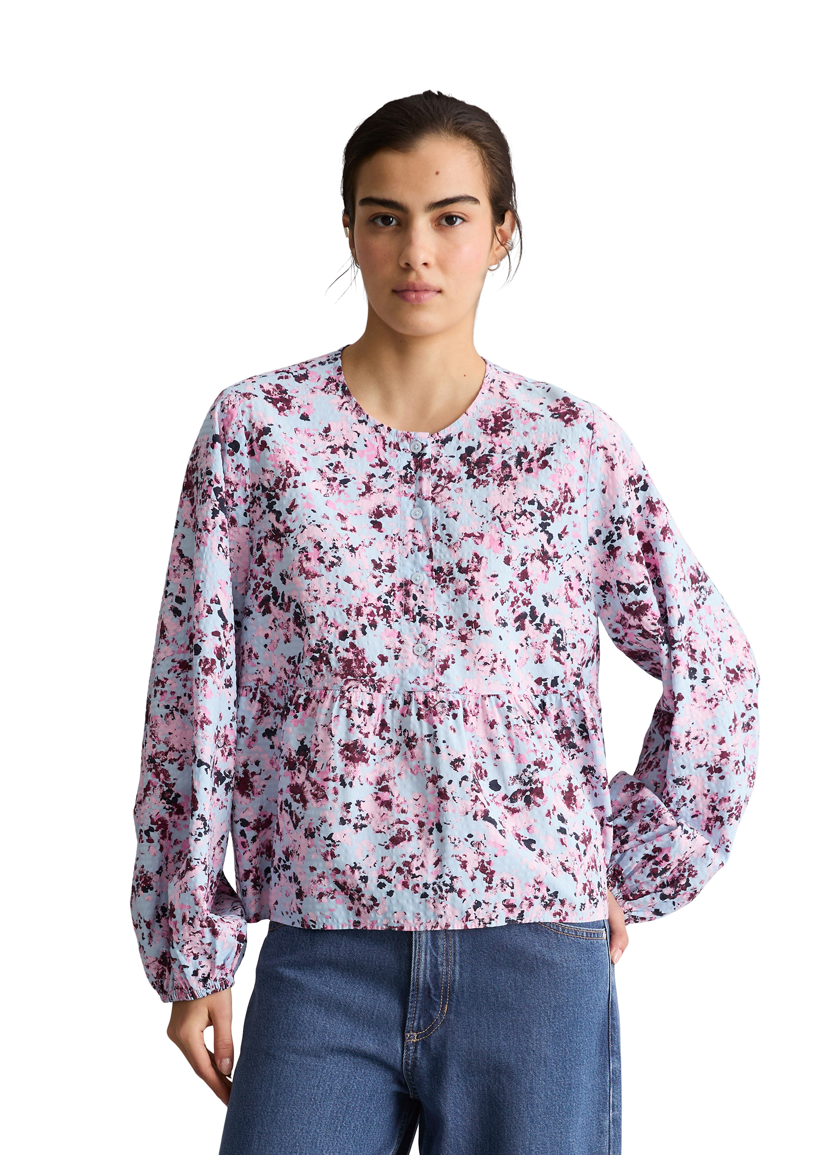 Blouse crinkle relaxed en mélange de viscose imprimée, MARC O’POLO DENIM