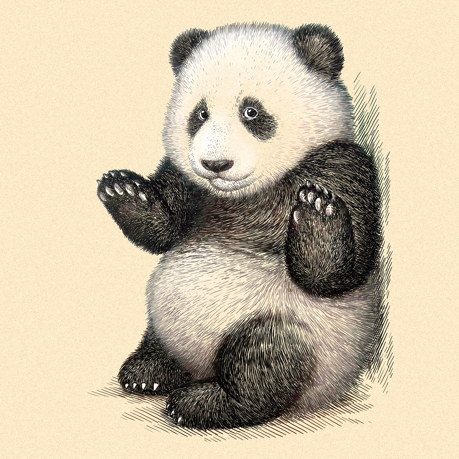 Tableau enfant Affiche illustration vintage panda, HEXOA