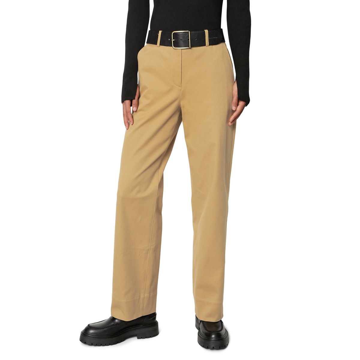Pantalon en laine merinos jambe large en maille jersey et motif