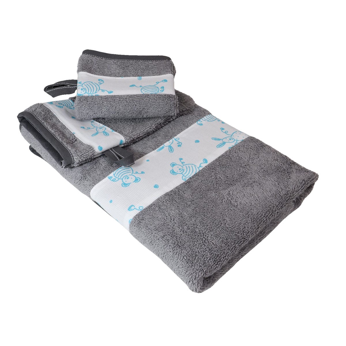 Serviette et 2 gants de toilette en coton éponge TOURNICOQUIN, LINANDELLE