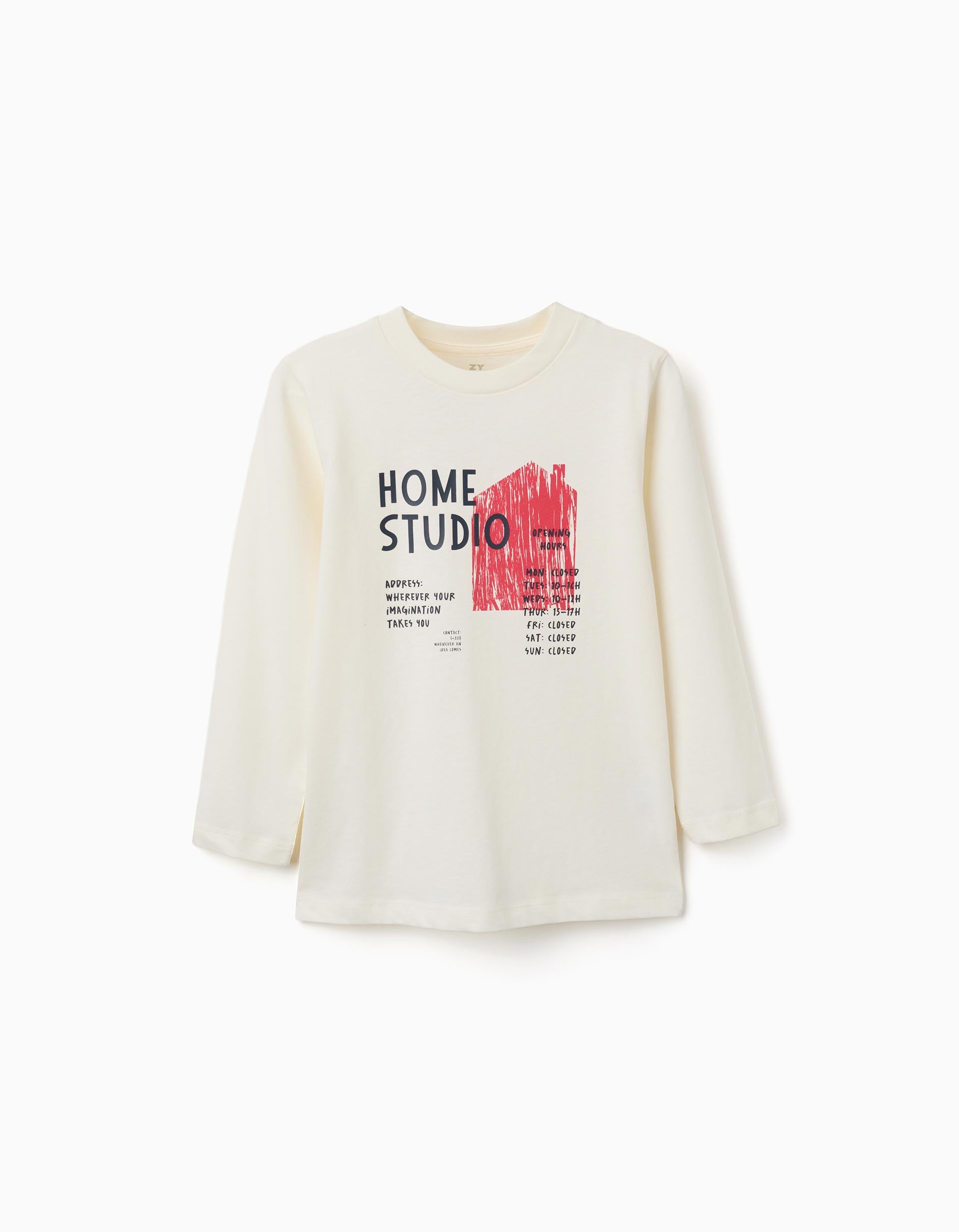 T-shirt en coton à manches longues avec imprimé Create, ZIPPY