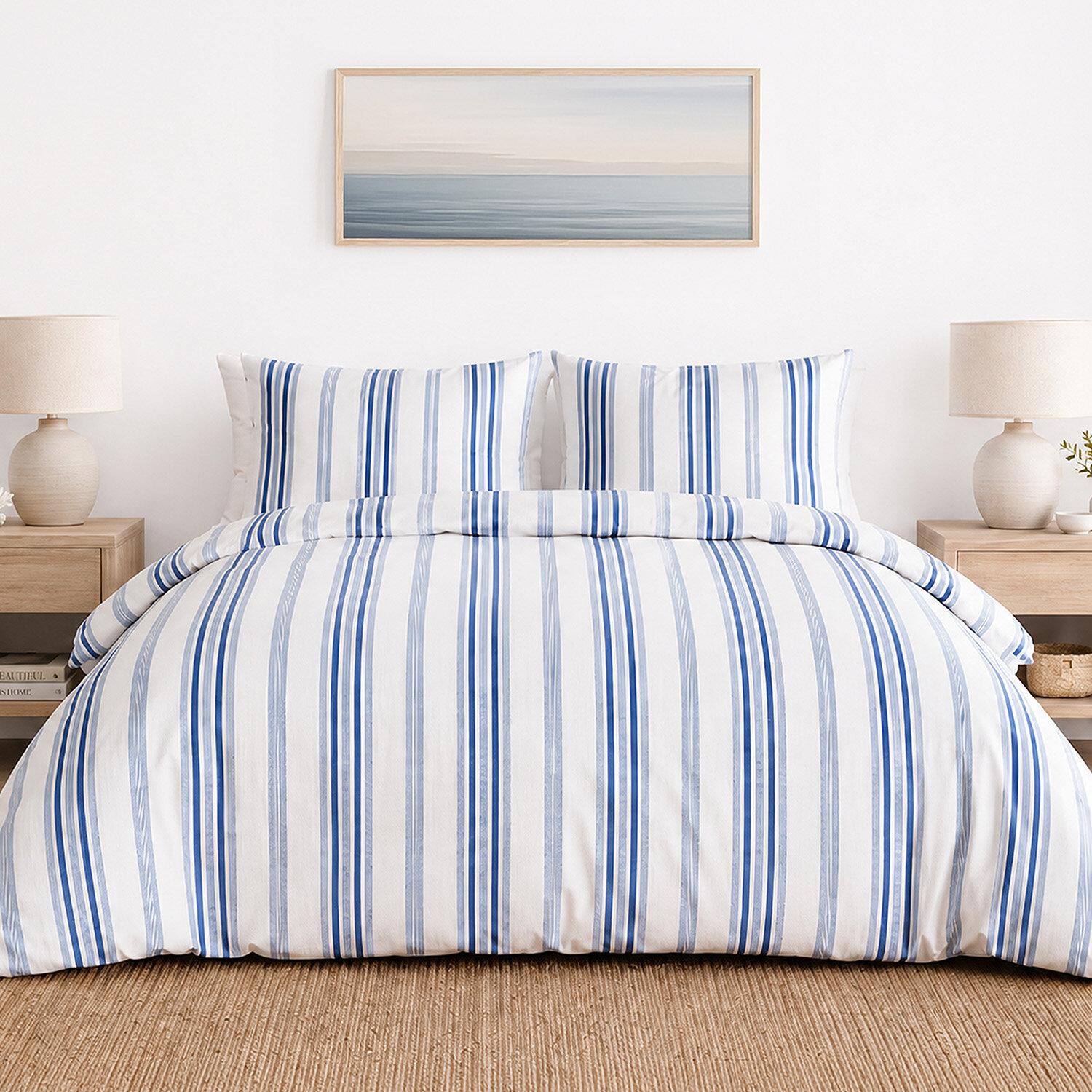 Parure de lit en percale de coton rayures verticales, MAT, ATELIER DU COTON