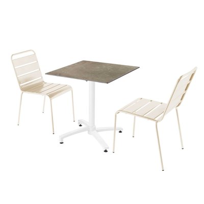 Table en HPL inclinable pied blanc et 2 chaises en métal OVIALA