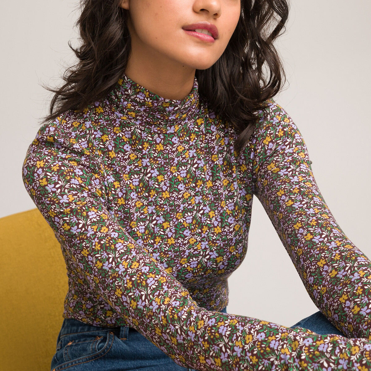 Floral turtleneck t-shirt with long 