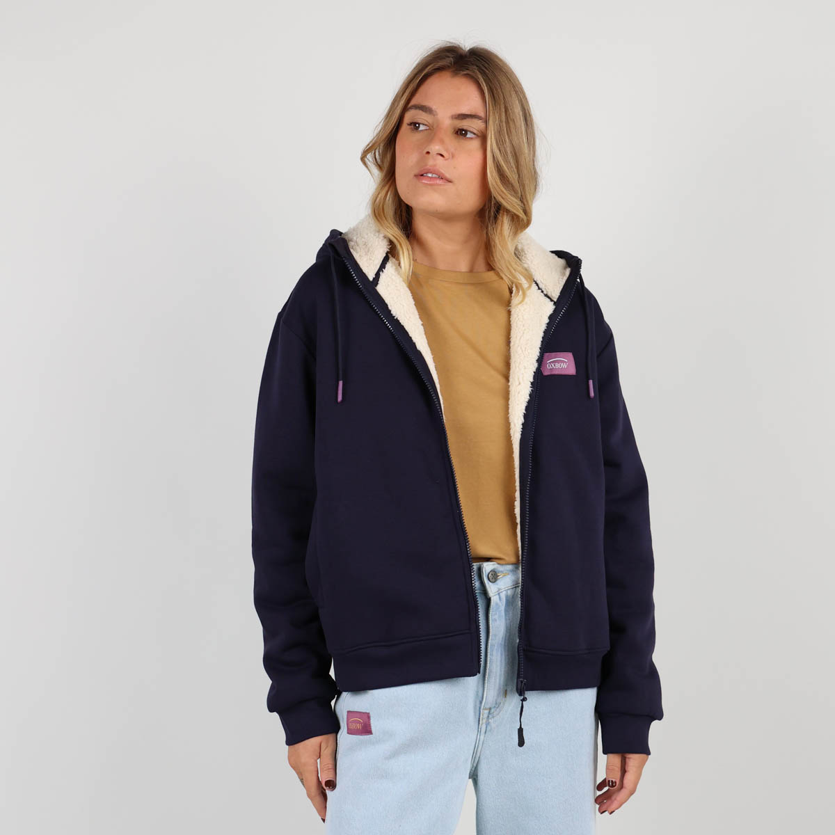 Sweat capuche double sherpa swips bleu Oxbow La Redoute