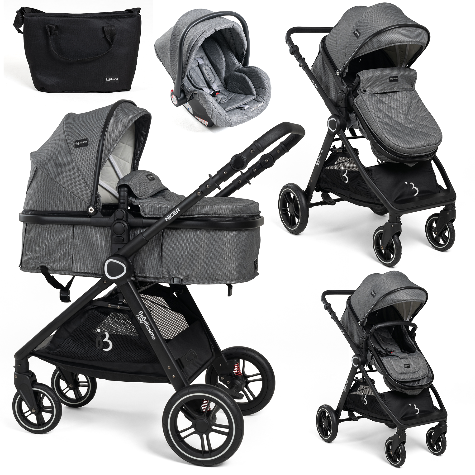Poussette combinée trio 3 en 1 - siège auto 0m – nacelle – dès la naissance – jusqu’à 22kg – Nicea, BEBELISSIMO J'AIME