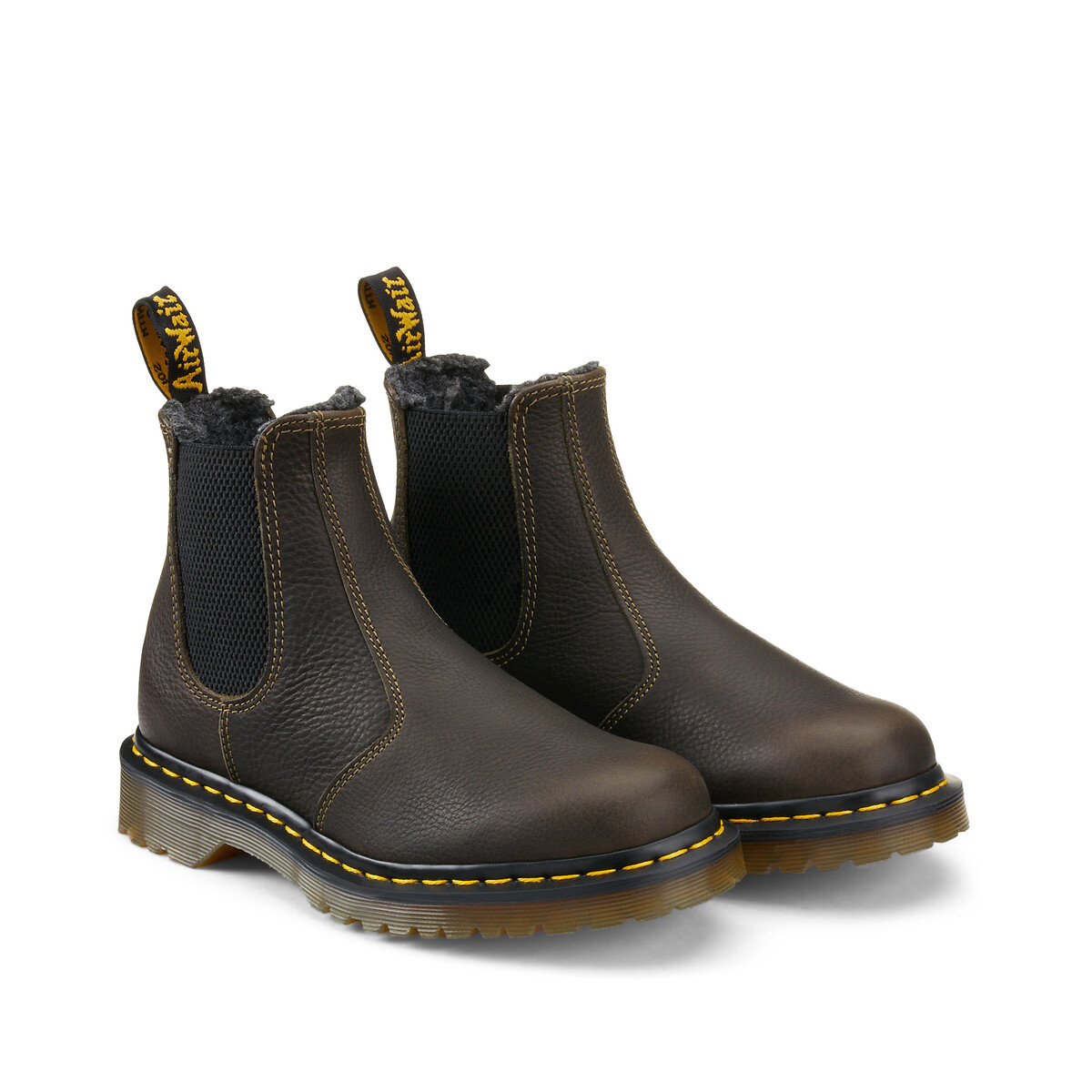 2976 leather chelsea boots with faux fur lining olive Dr. Martens La Redoute