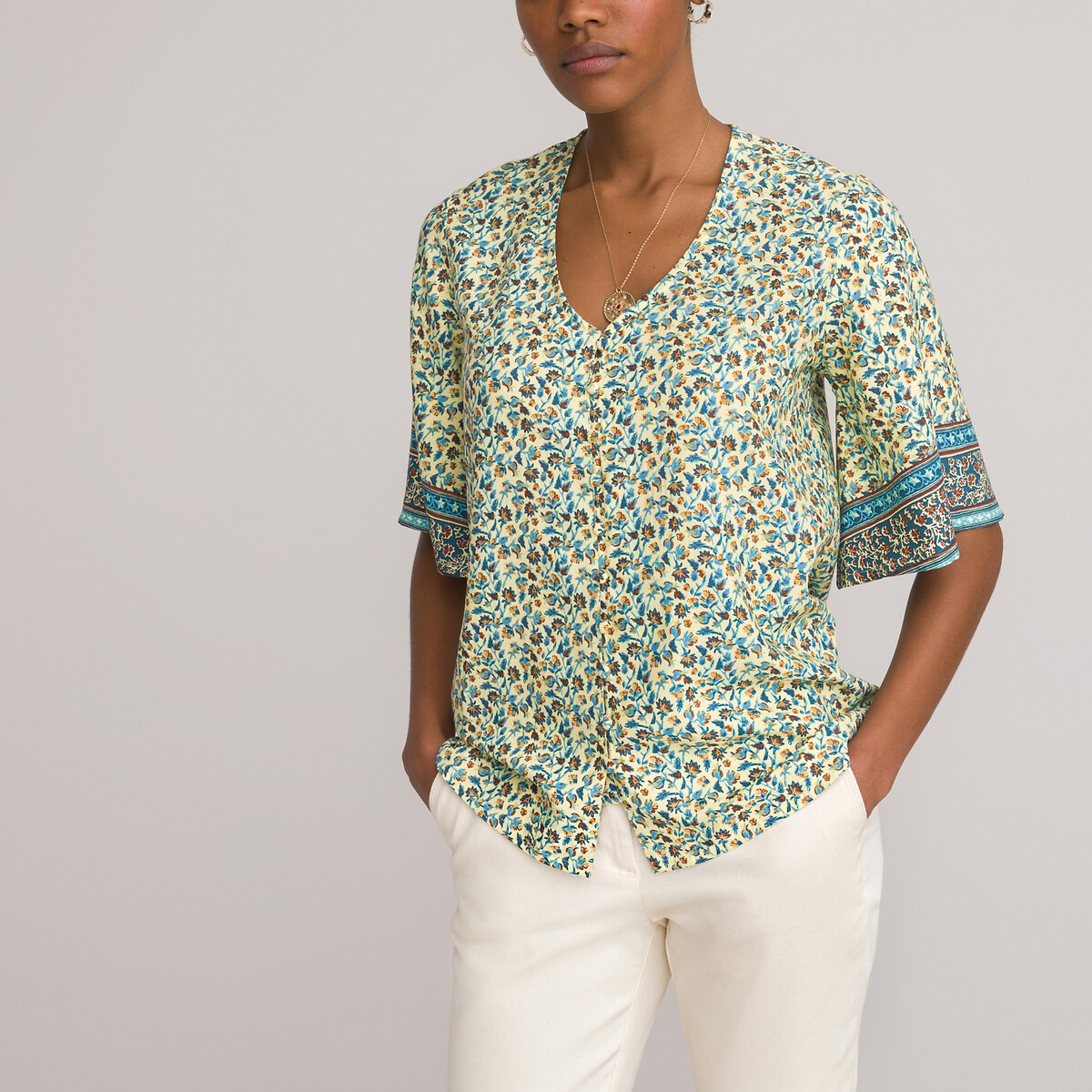 floral yellow blouse