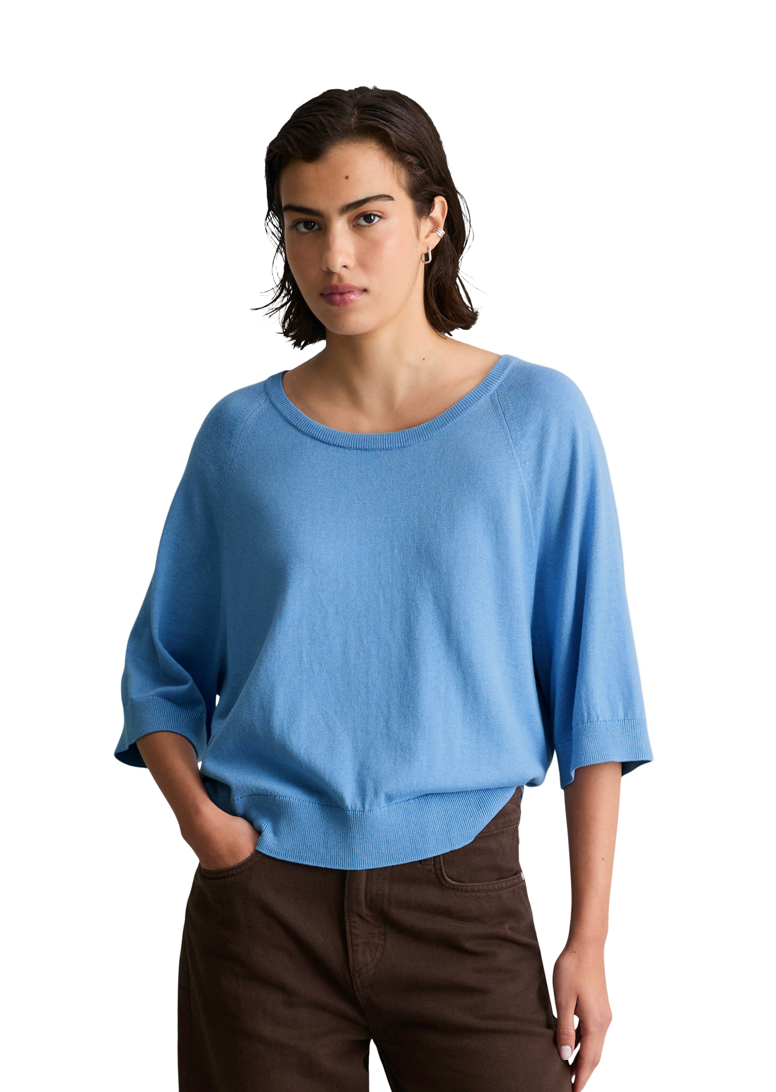 Pull à manches courtes relaxed en doux mélange de coton organique et de modal, MARC O’POLO DENIM
