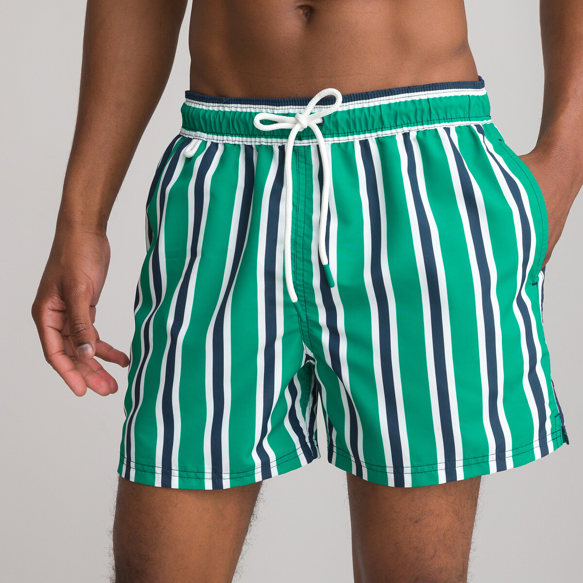 Recycled striped swim shorts navy/white 