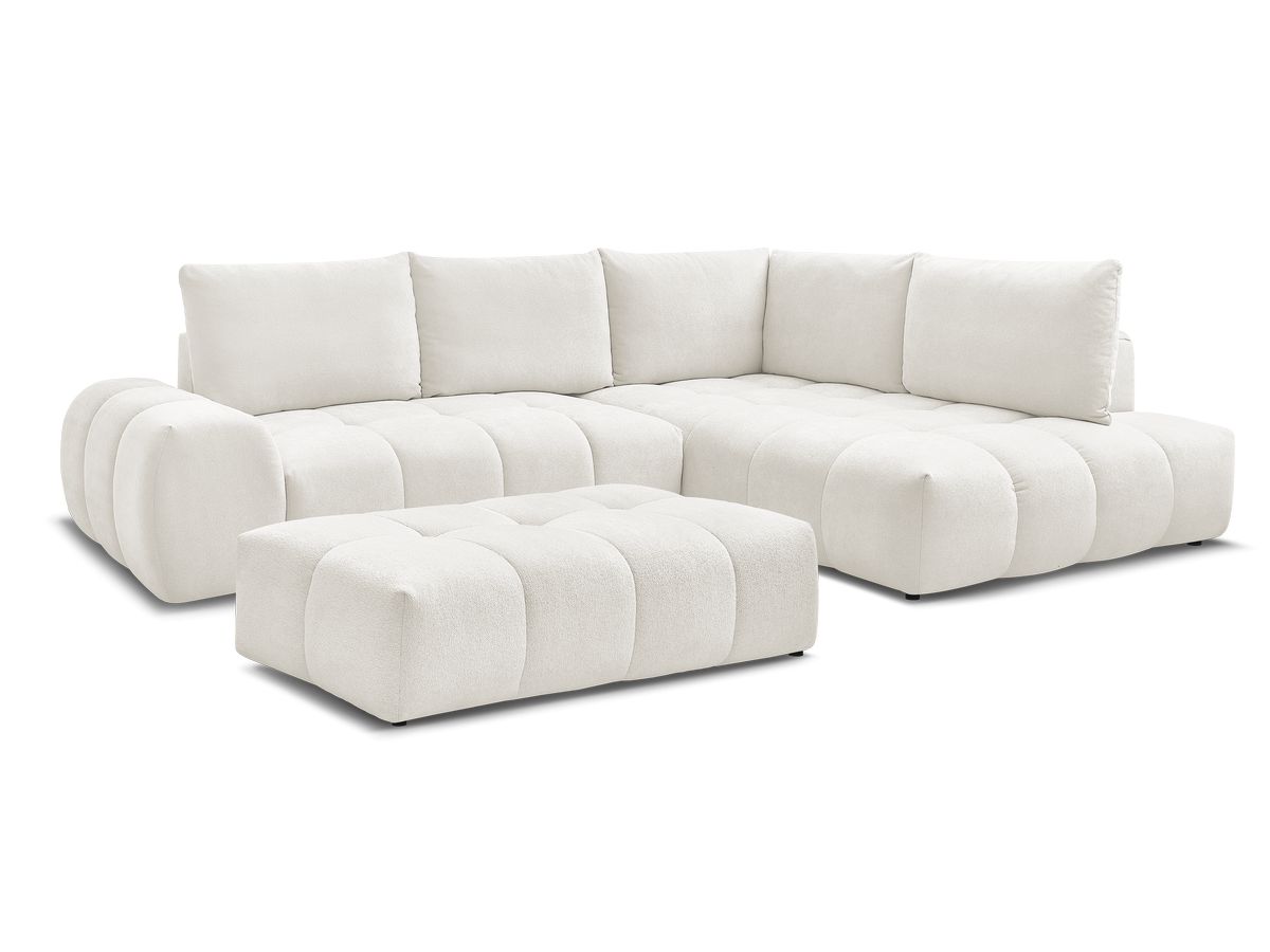 Canapé d'angle convertible 4 places en tissu texturé avec pouf, EVEREST, BOBOCHIC