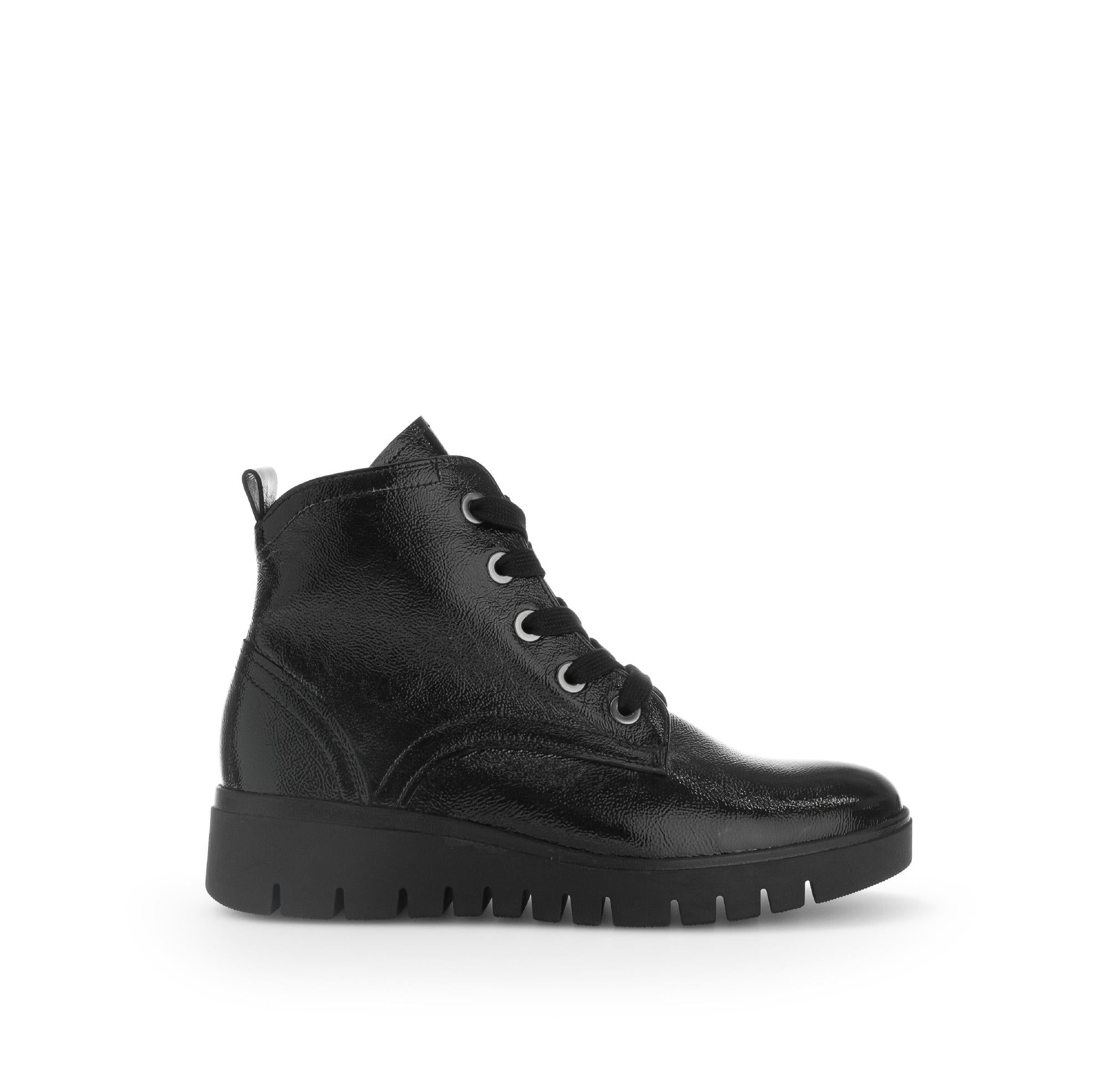 Bottines à lacets en cuir vernis à talon compensé, GABOR