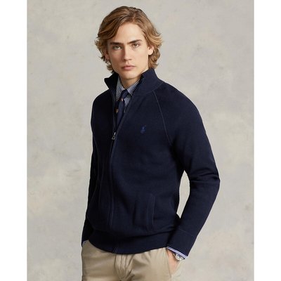 Embroidered Logo Cotton Cardigan in Fine Knit with Zip Fastening POLO RALPH LAUREN