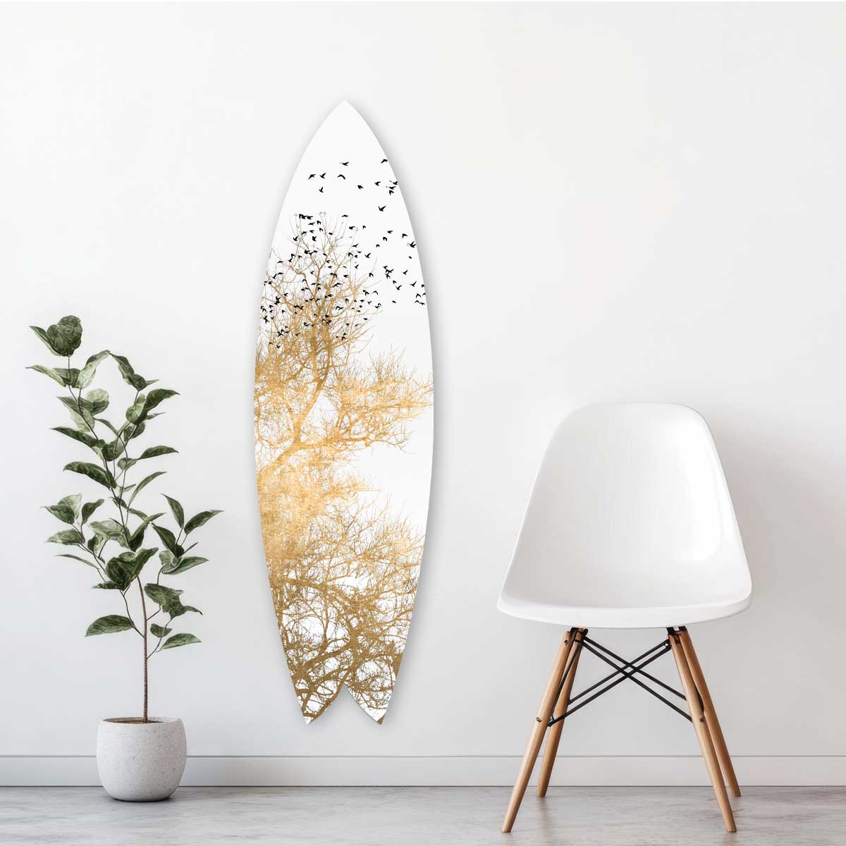 Planche de surf décorative blanche et dorée, HEXOA