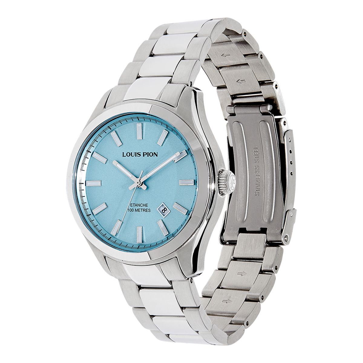 Montre analogique adrien argent bleu clair argent Louis Pion