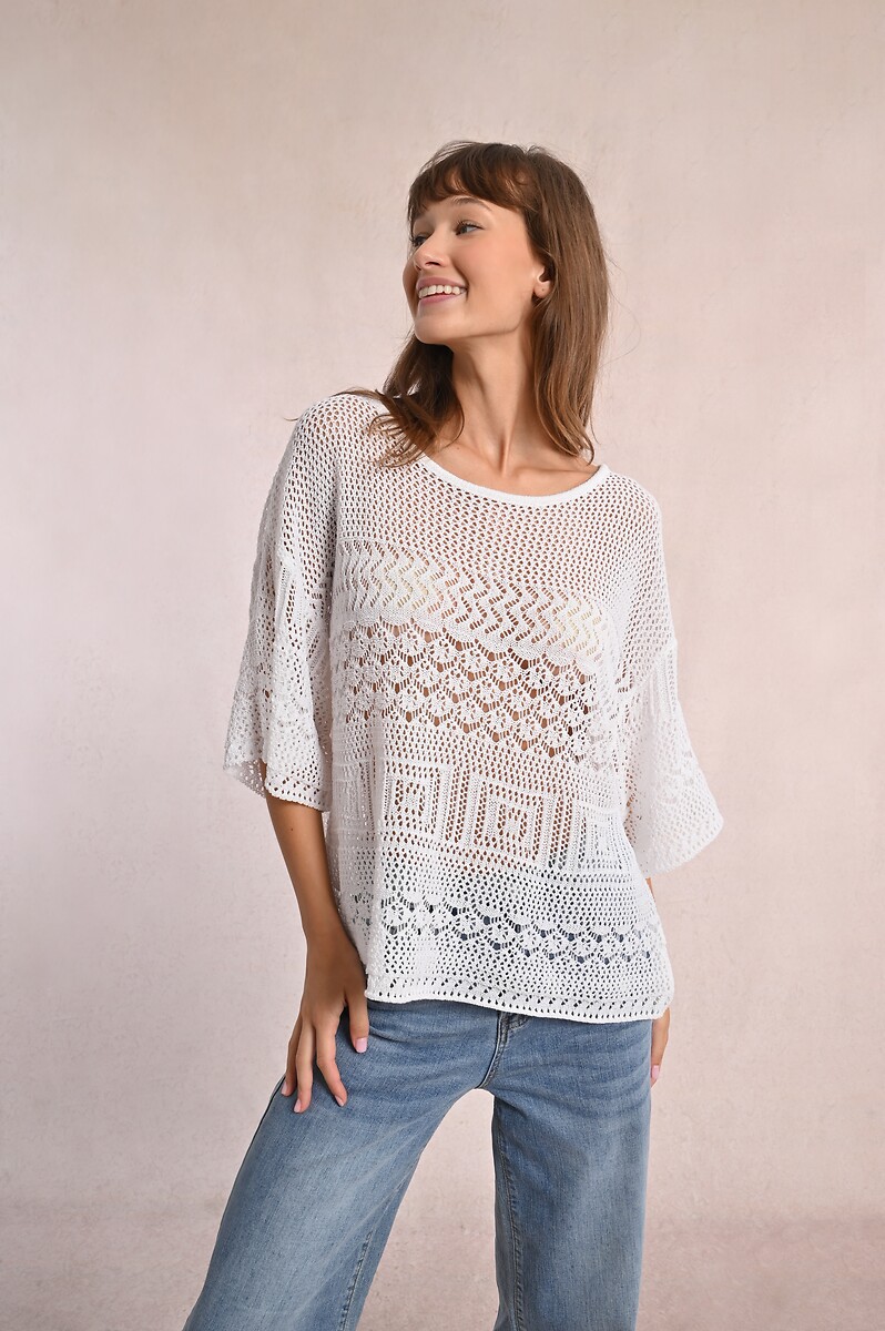 Openwork Jumper with 3/4 Length Sleeves, MOLLY BRACKEN