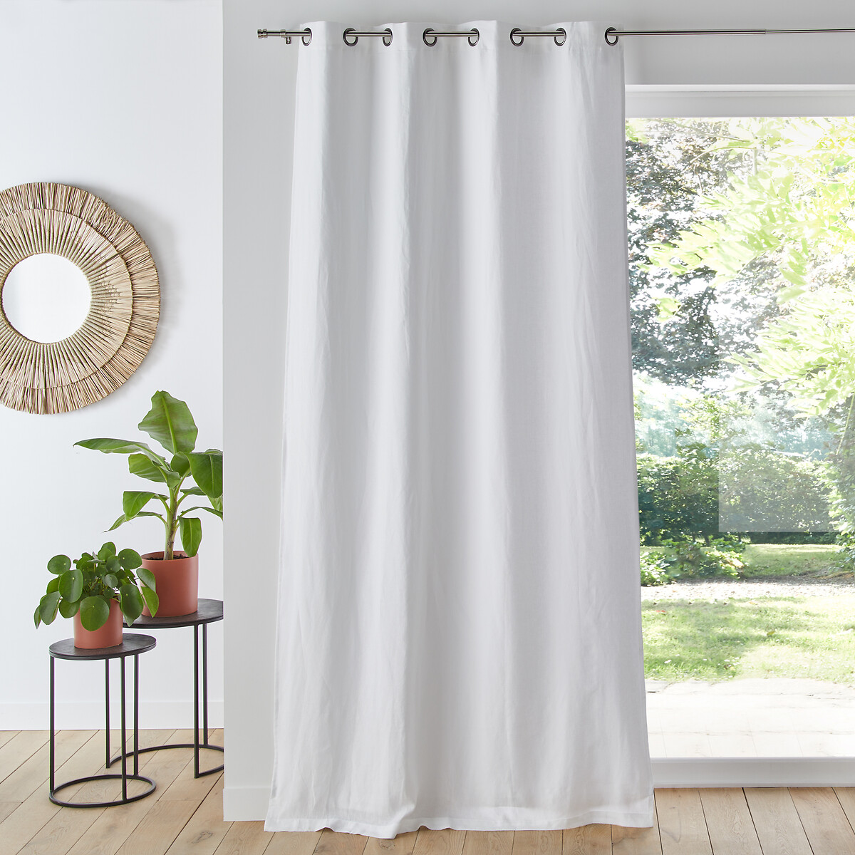 PAIR READY MADE CURTAINS STRIPED  Black Cream White VOILE EYELET RING. SALE!! 