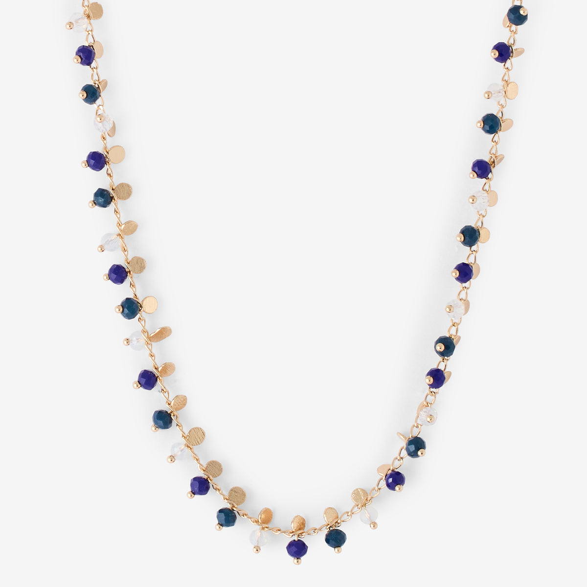 Collier doré perles à facettes bleues, BALABOOSTE