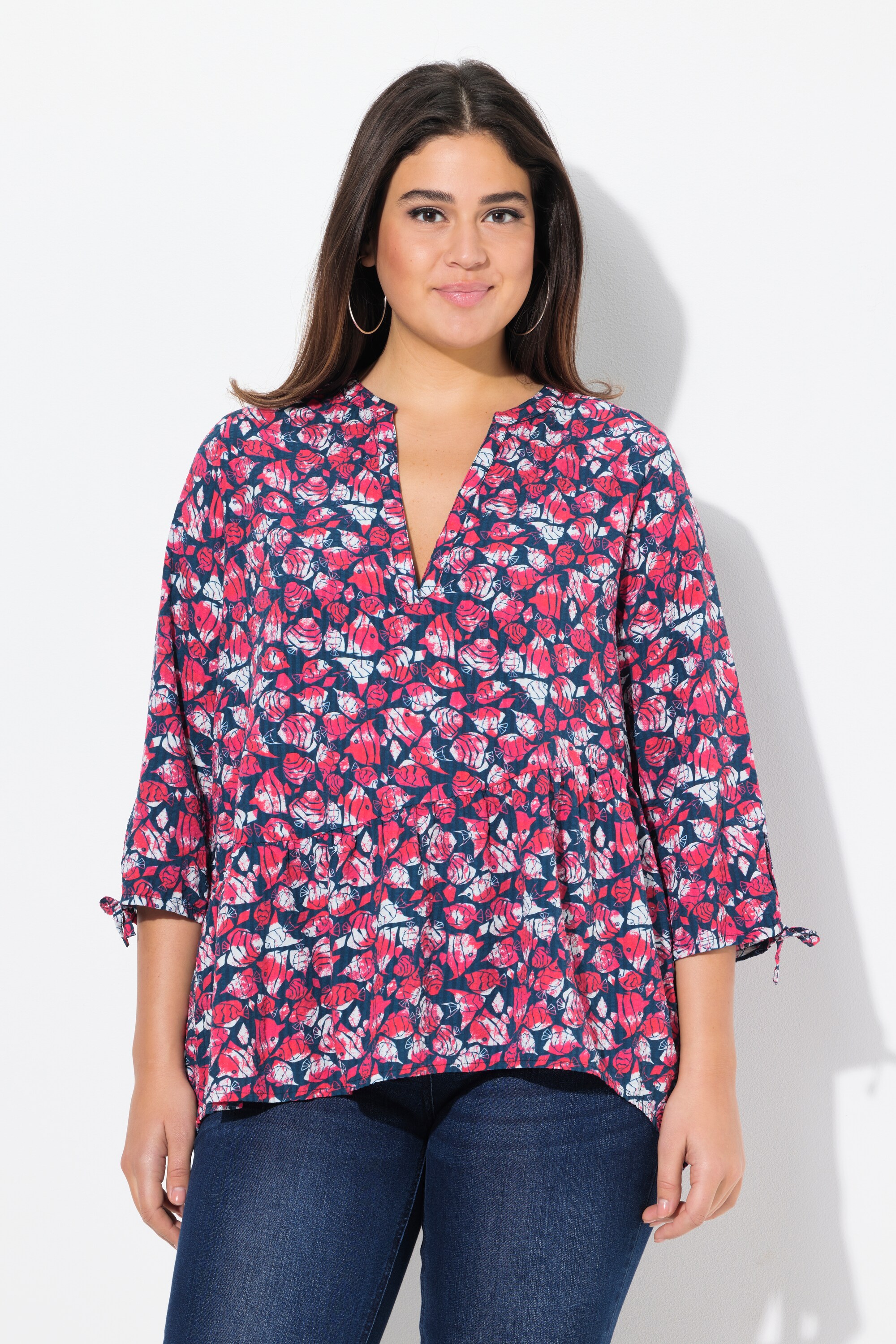 Blouse imprimé petits poissons. Décolleté, ULLA POPKEN