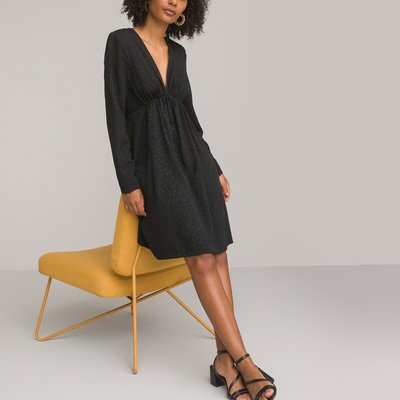 Full Mini Dress with V-Neck and Long Sleeves LA REDOUTE COLLECTIONS