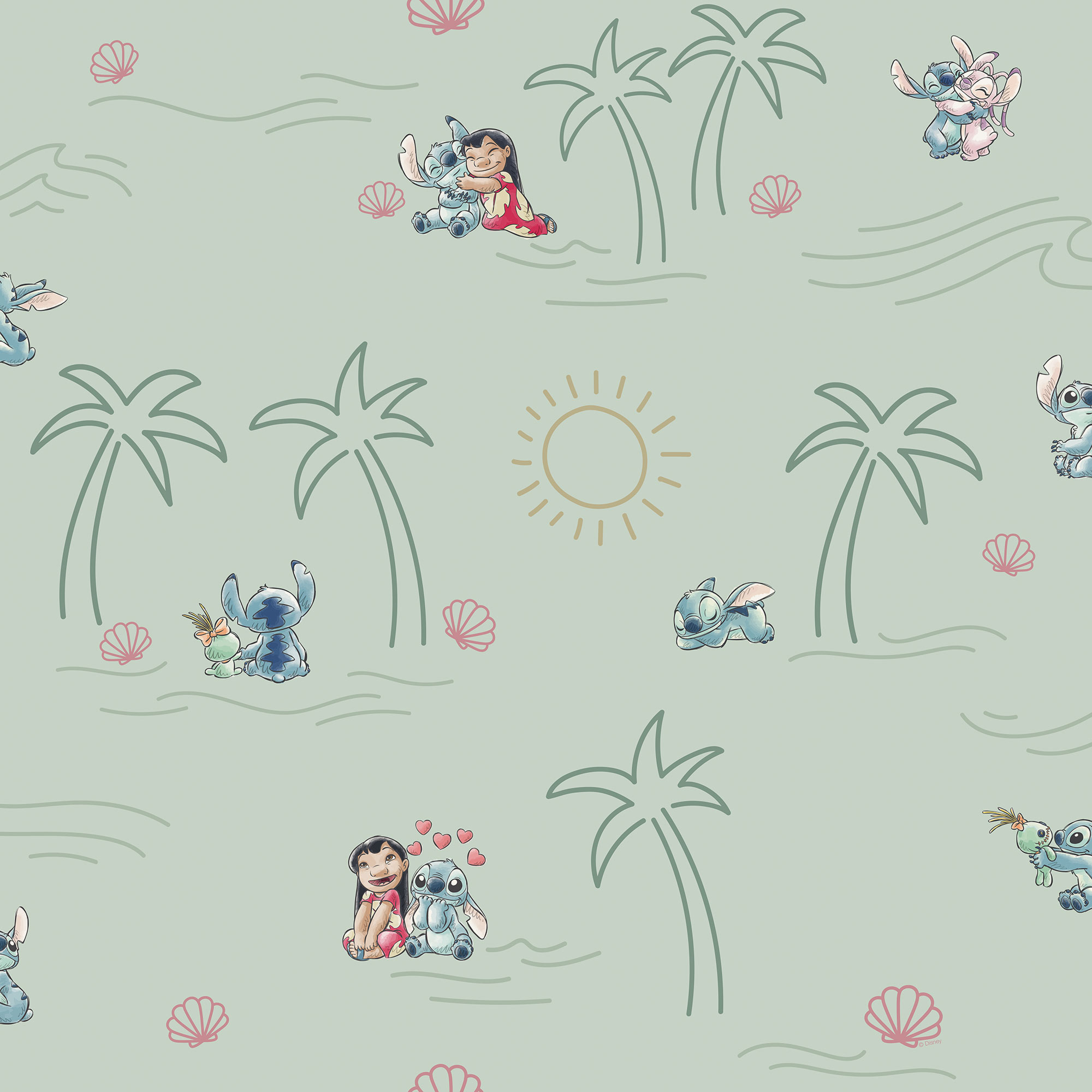 Papier peint Komar - Disney Lilo and Stitch Beach Love - Rouleau: 53 x 1005 cm, HEXOA