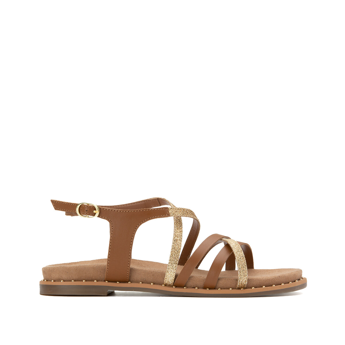 Leather sandals , camel/gold-coloured, La Redoute Collections | La Redoute