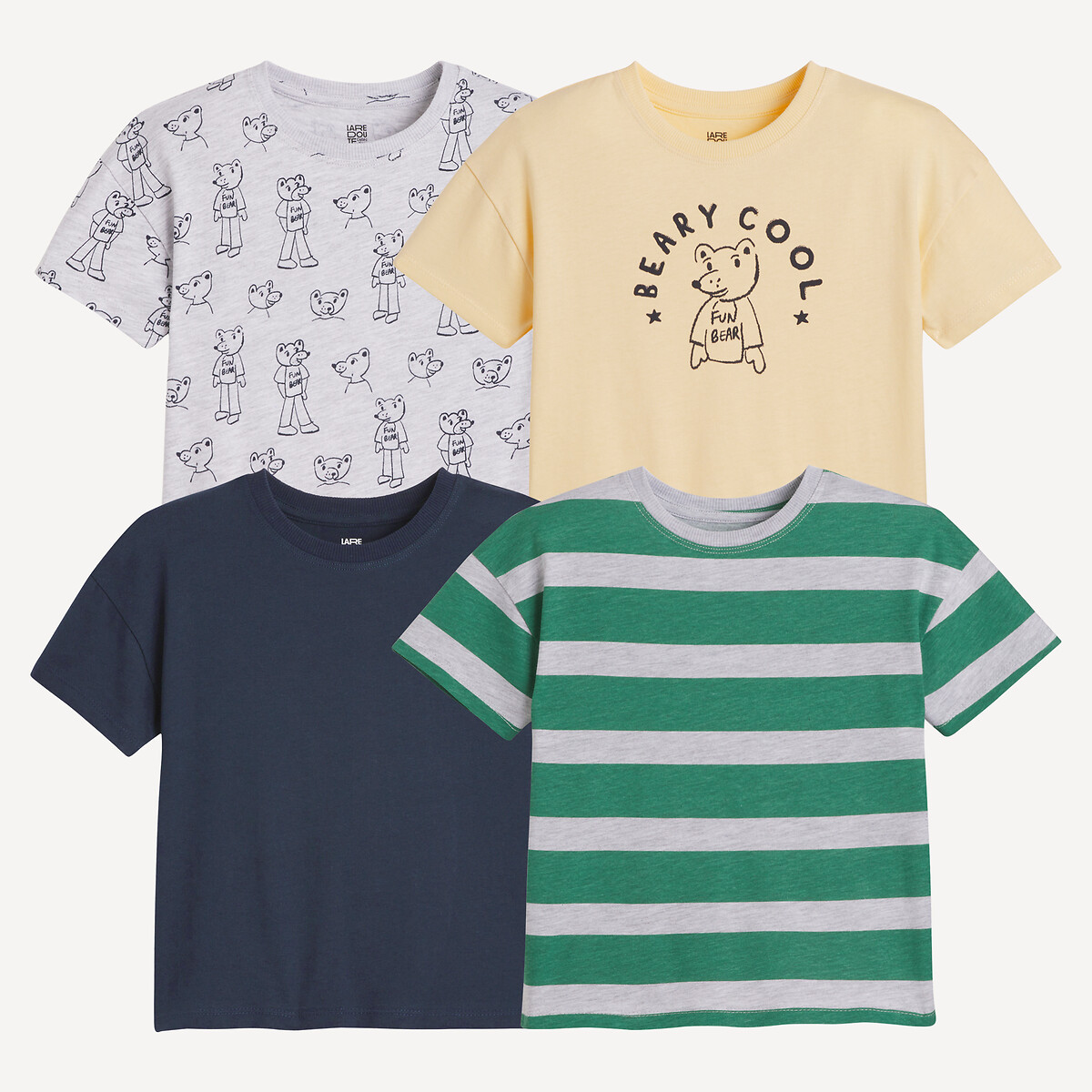Set van 4 T-shirts, Berenprint en strepen