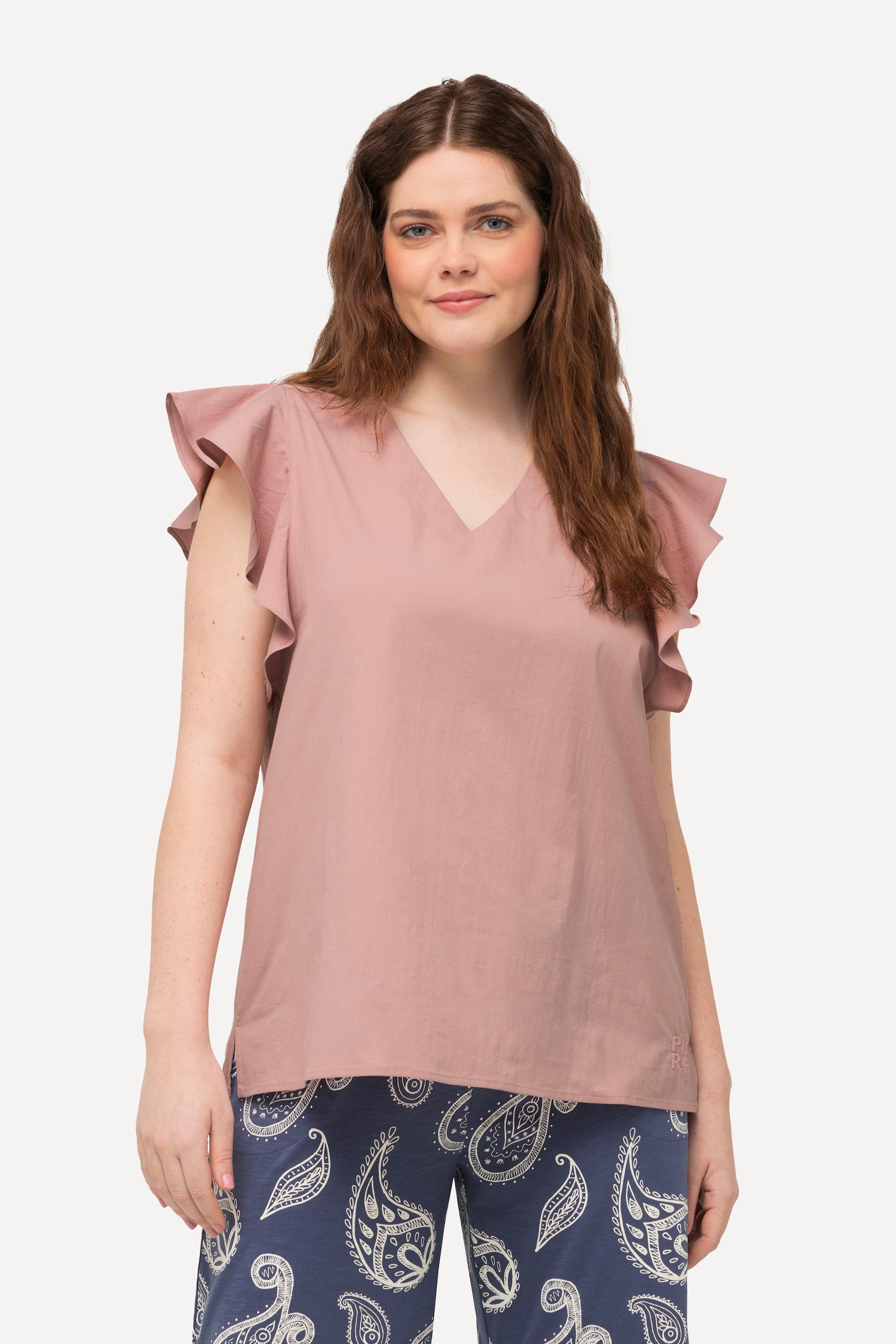 Blouse à encolure en V et découpe dans le, ULLA POPKEN