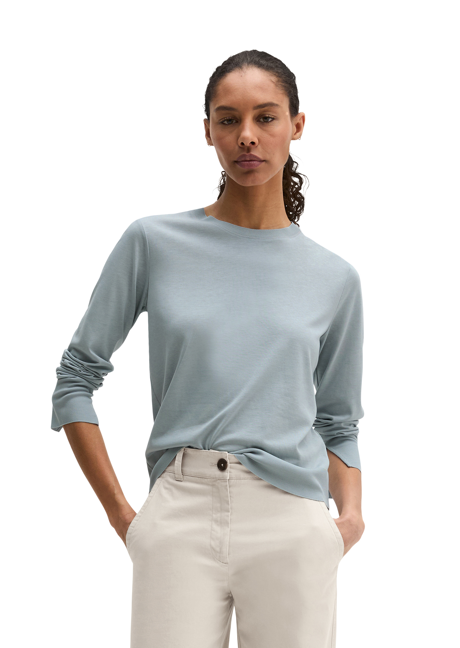 Luxury Longsleeve relaxed en mélange de TENCEL™ Lyocell et de coton, MARC O'POLO