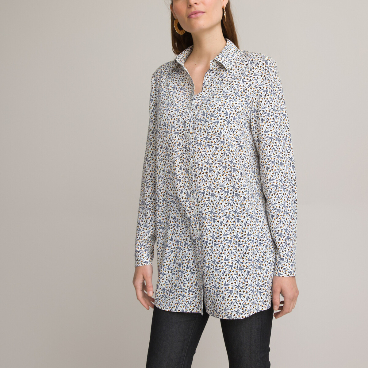 Image of Floral Print Tunic with Long Sleeves