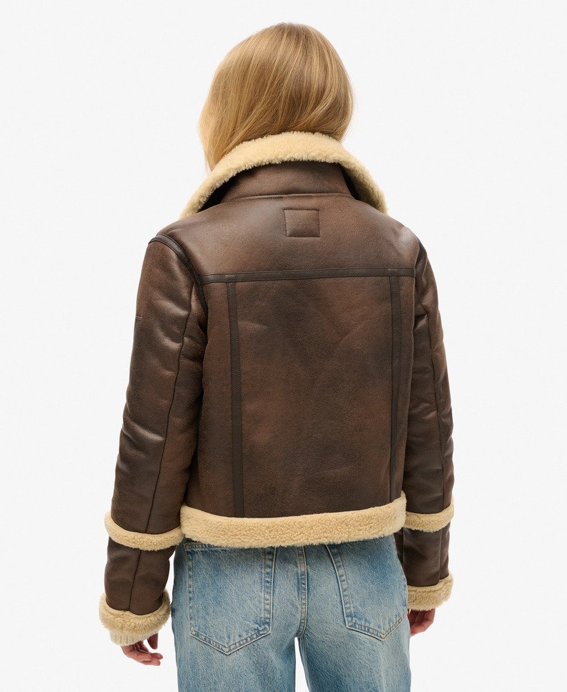 Veste En Cuir De Mouton Aviateur Pour Femme - Blouson Marron Avec Doublure Fausse Fourrure, Style Vintage Hiver