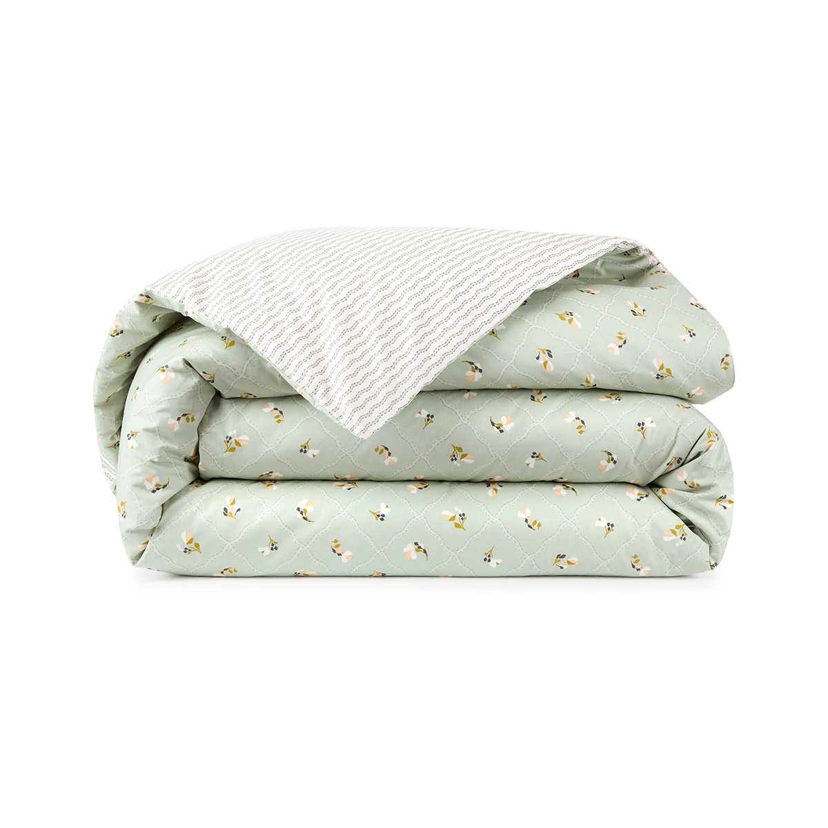 Housse de couette en percale de coton vert, BERGAMOTE, DESFORGES