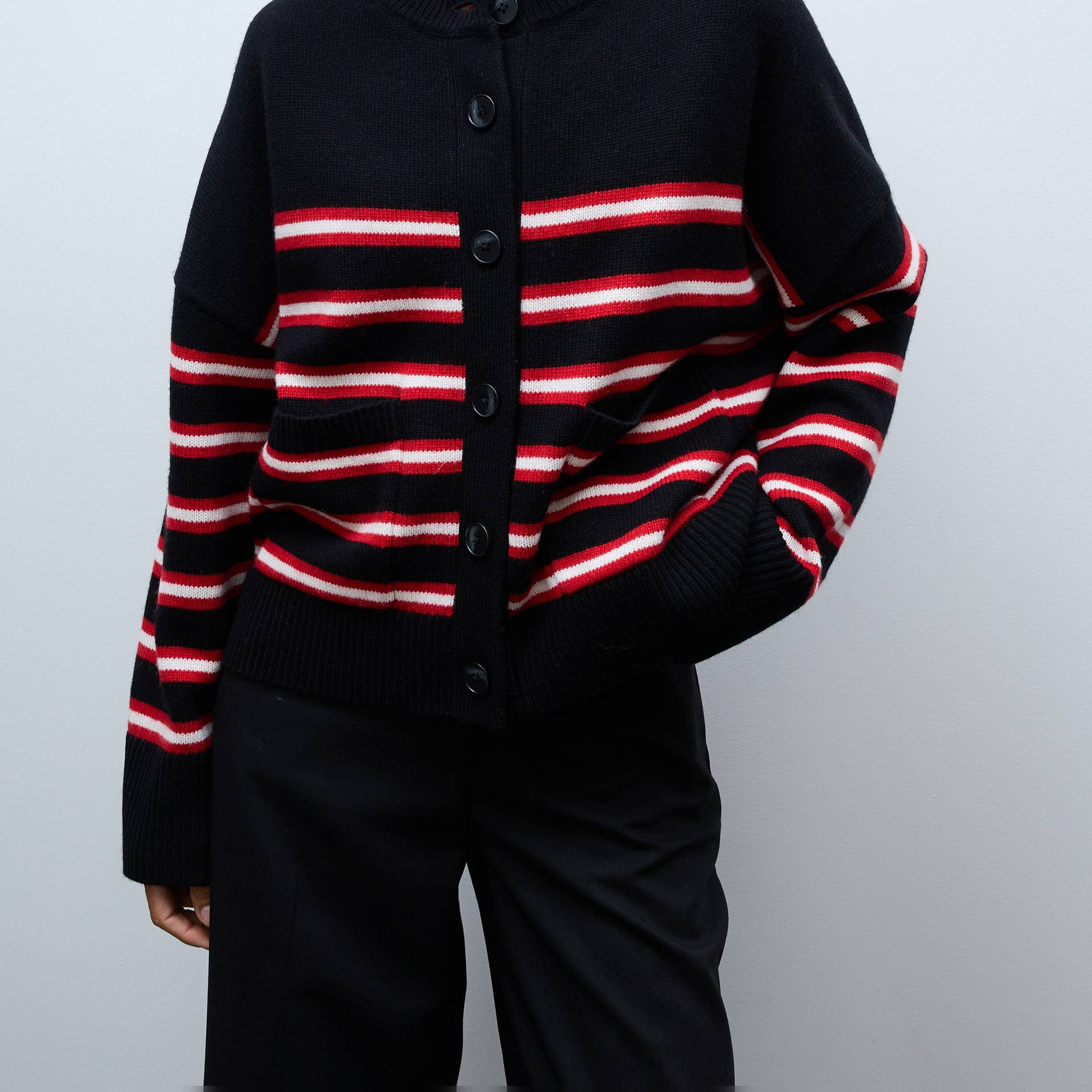 Cardigan ample rayé contenant de la laine, MONOPRIX