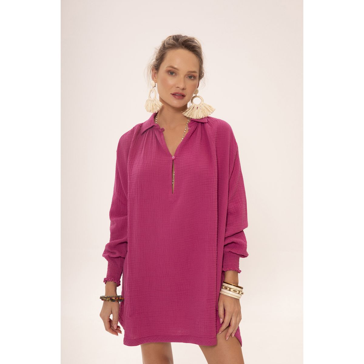 Tunique Femme En Gaze De Coton Taille Unique (TU) - Style Décontracté Dos Crocheté