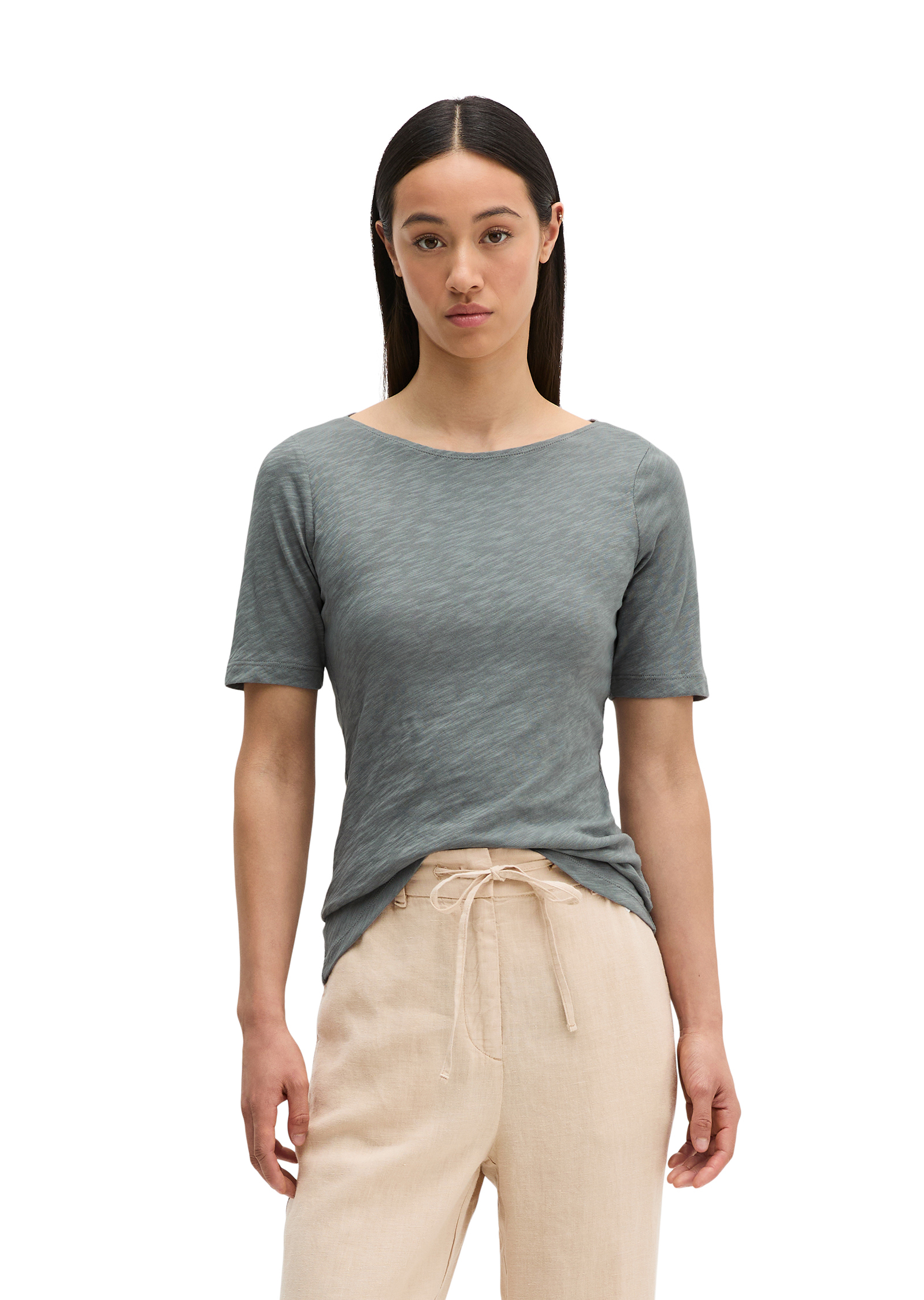 T-shirt en jersey slub regular avec encolure en U, MARC O'POLO