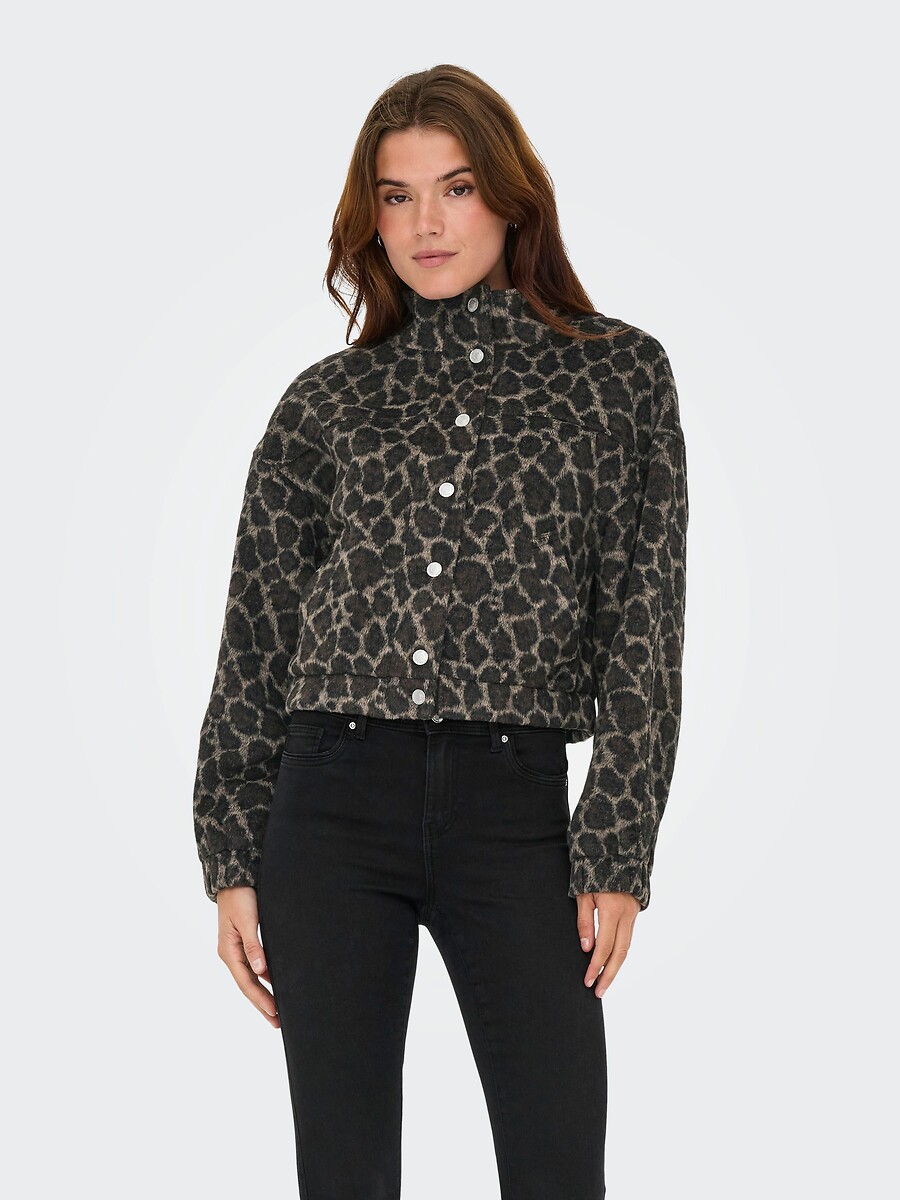 Cappotto corto stampa leopardata con bottoni, ONLY