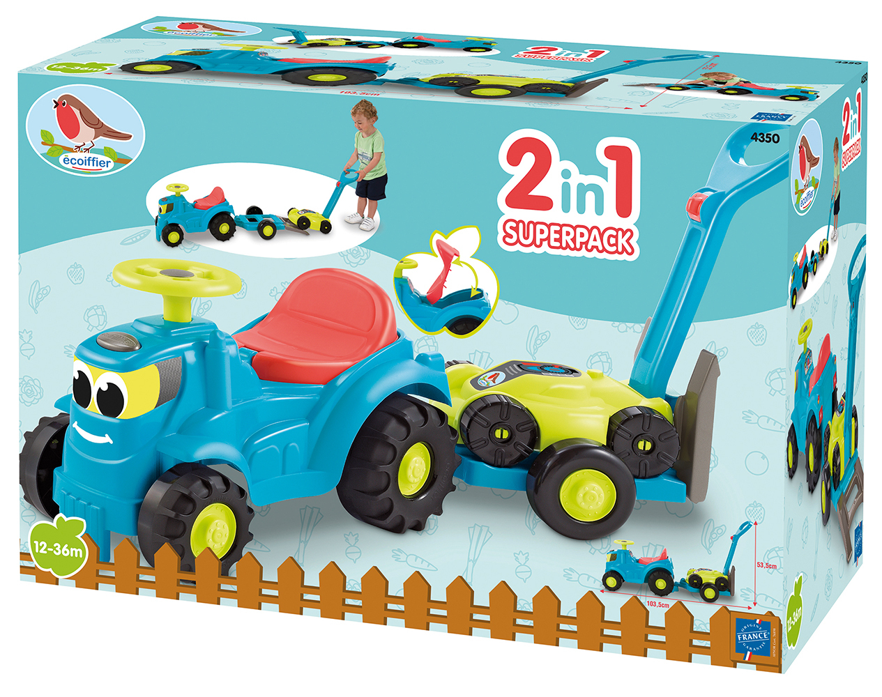 Tracteur Remorque + Tondeuse 103,5 Cm, ECOIFFIER