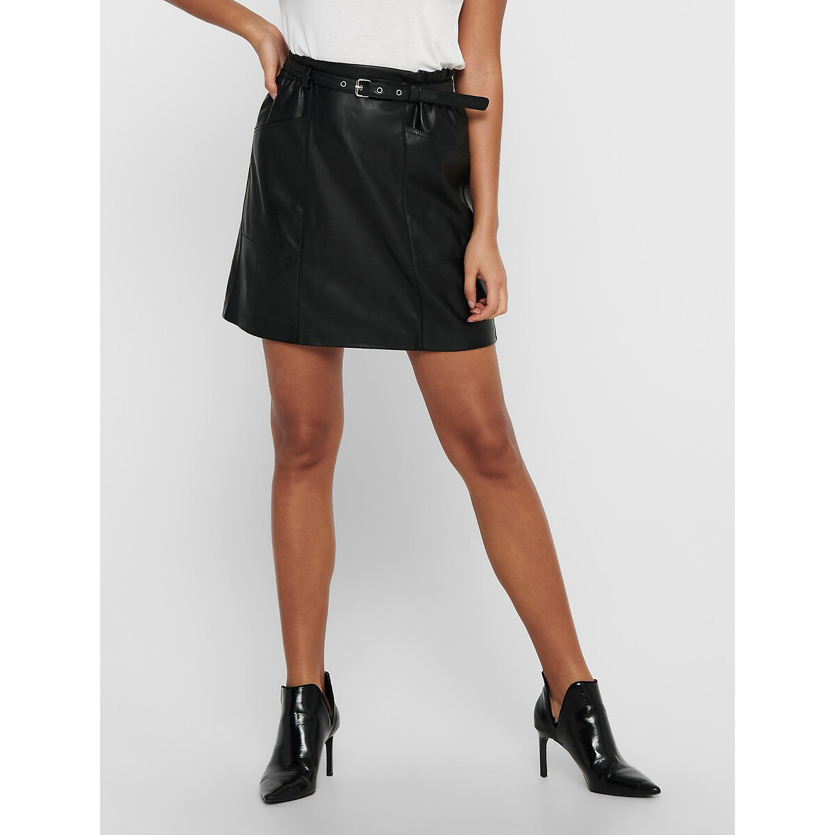 Jupe en simili, taille haute, ONLY