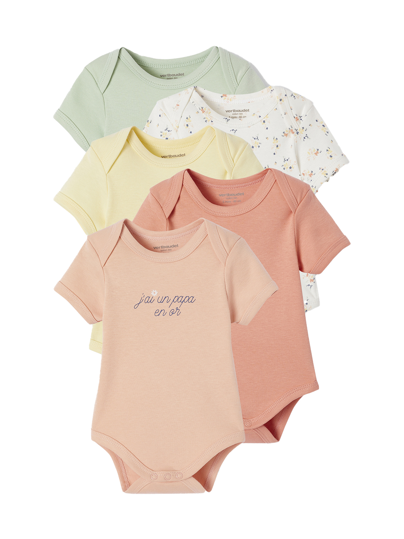 Coffret de 5 bodies manches courtes, VERTBAUDET