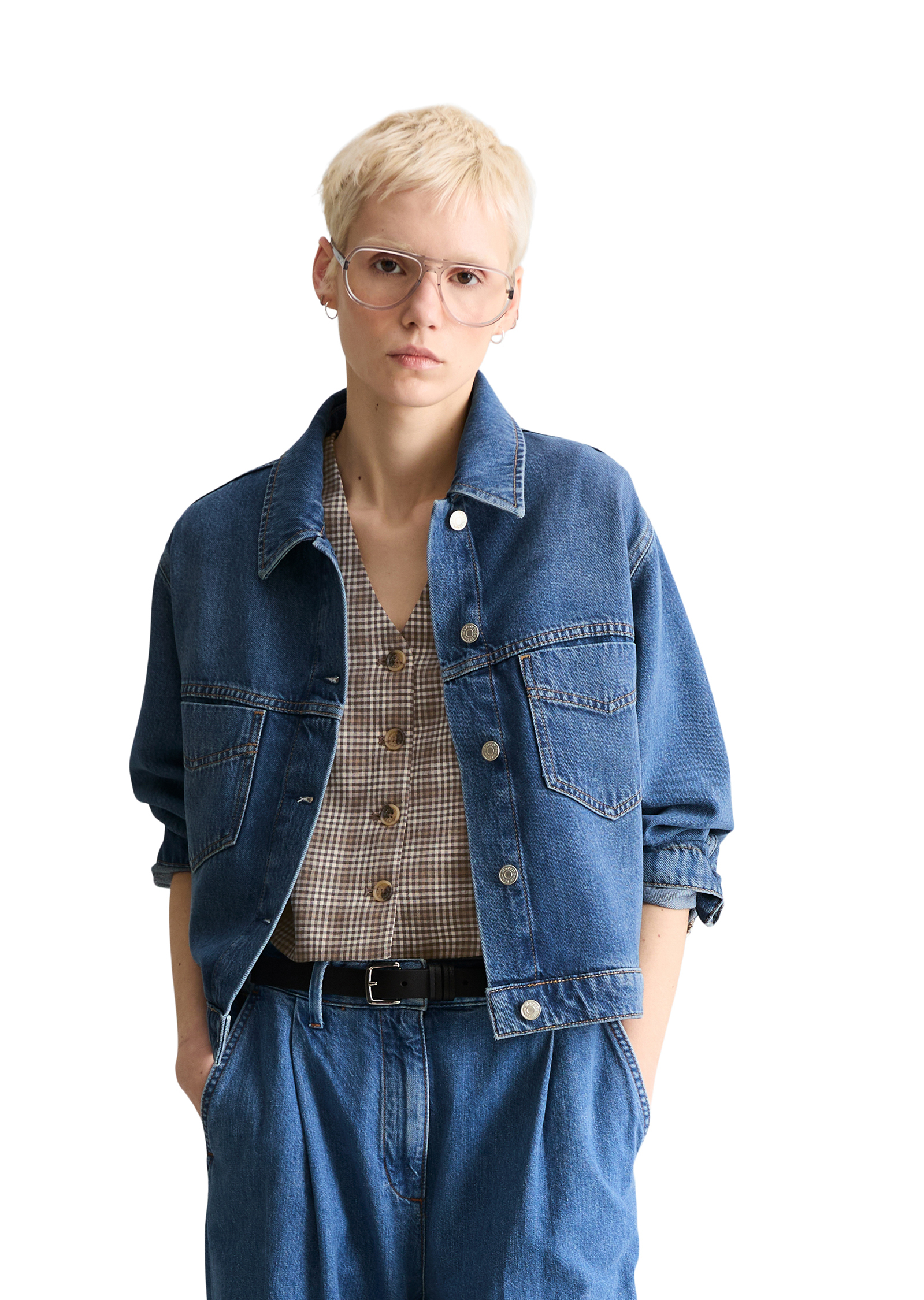 Veste en jean oversize cropped en mélange de coton organique et de lyocell, MARC O’POLO DENIM