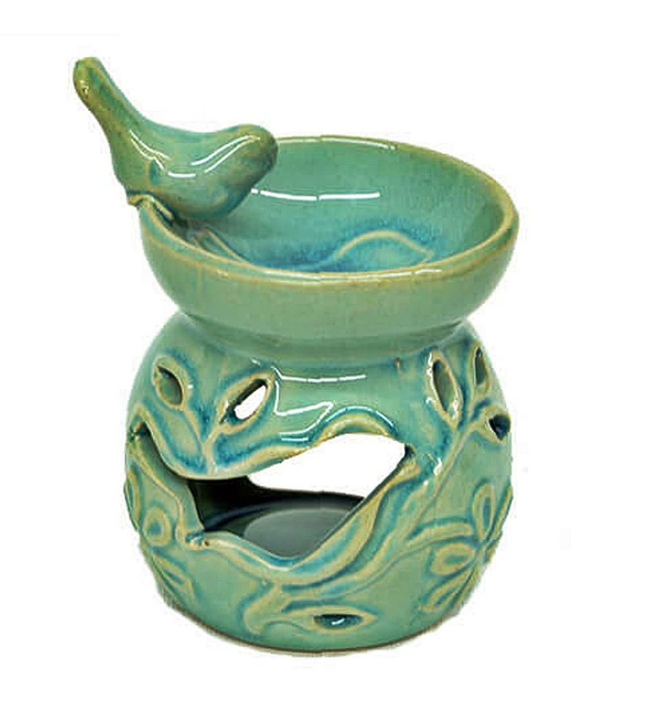 Brûleur a huile en céramique avec oiseau vert, EDEN