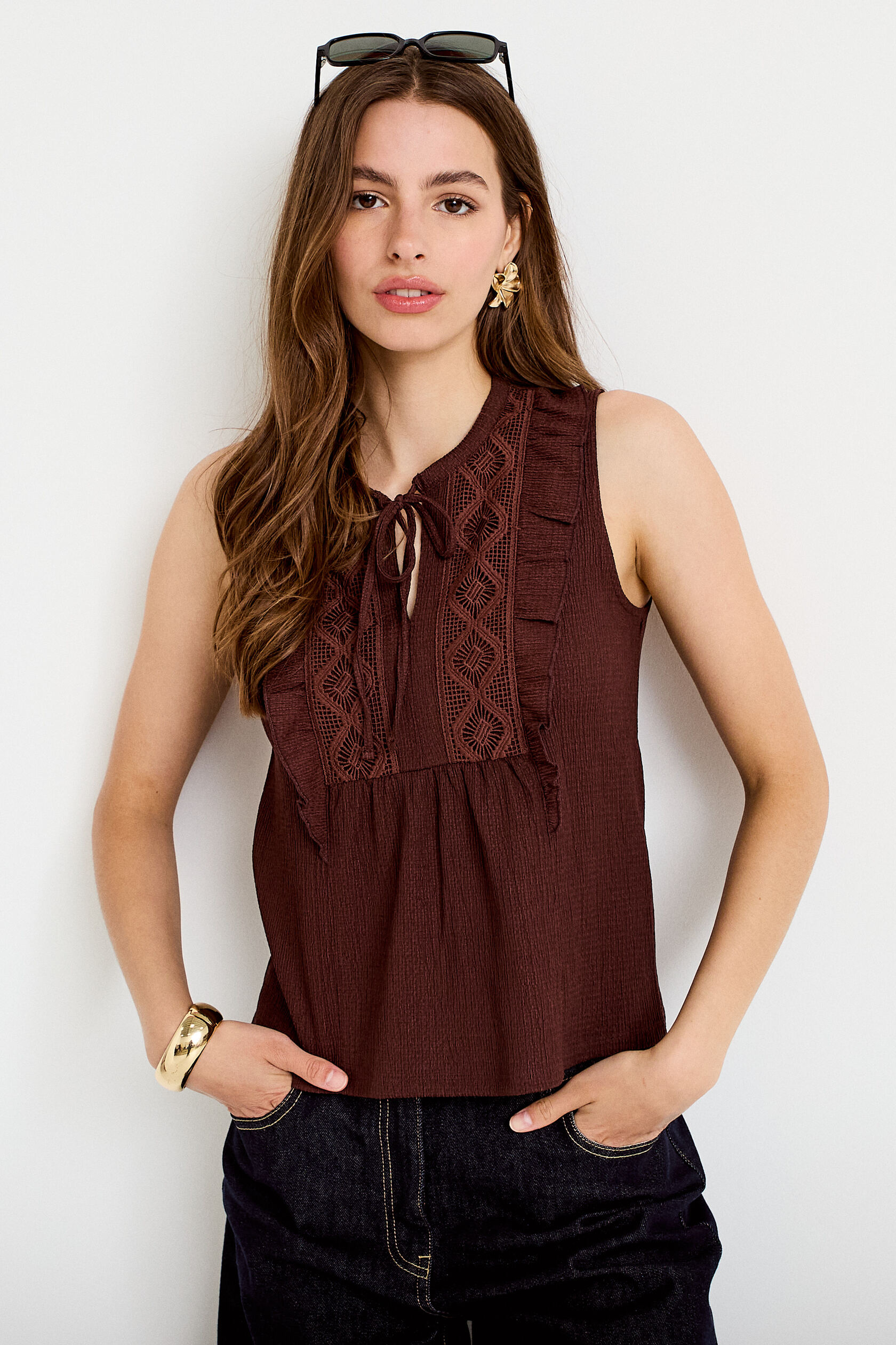 Blouse sans manches col v, CACHE CACHE