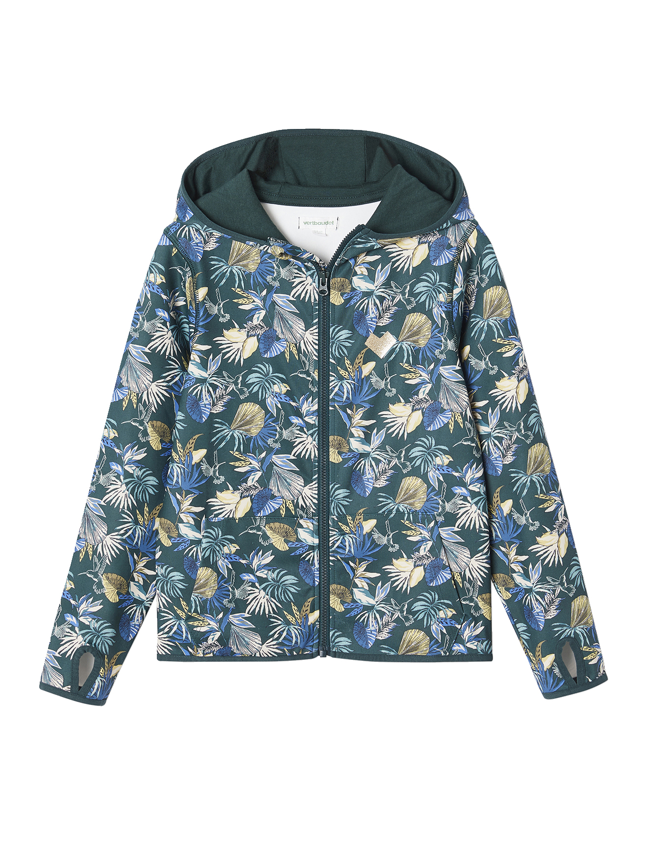 Sweat sport zippé matière technique motifs fleurs SPORT, VERTBAUDET