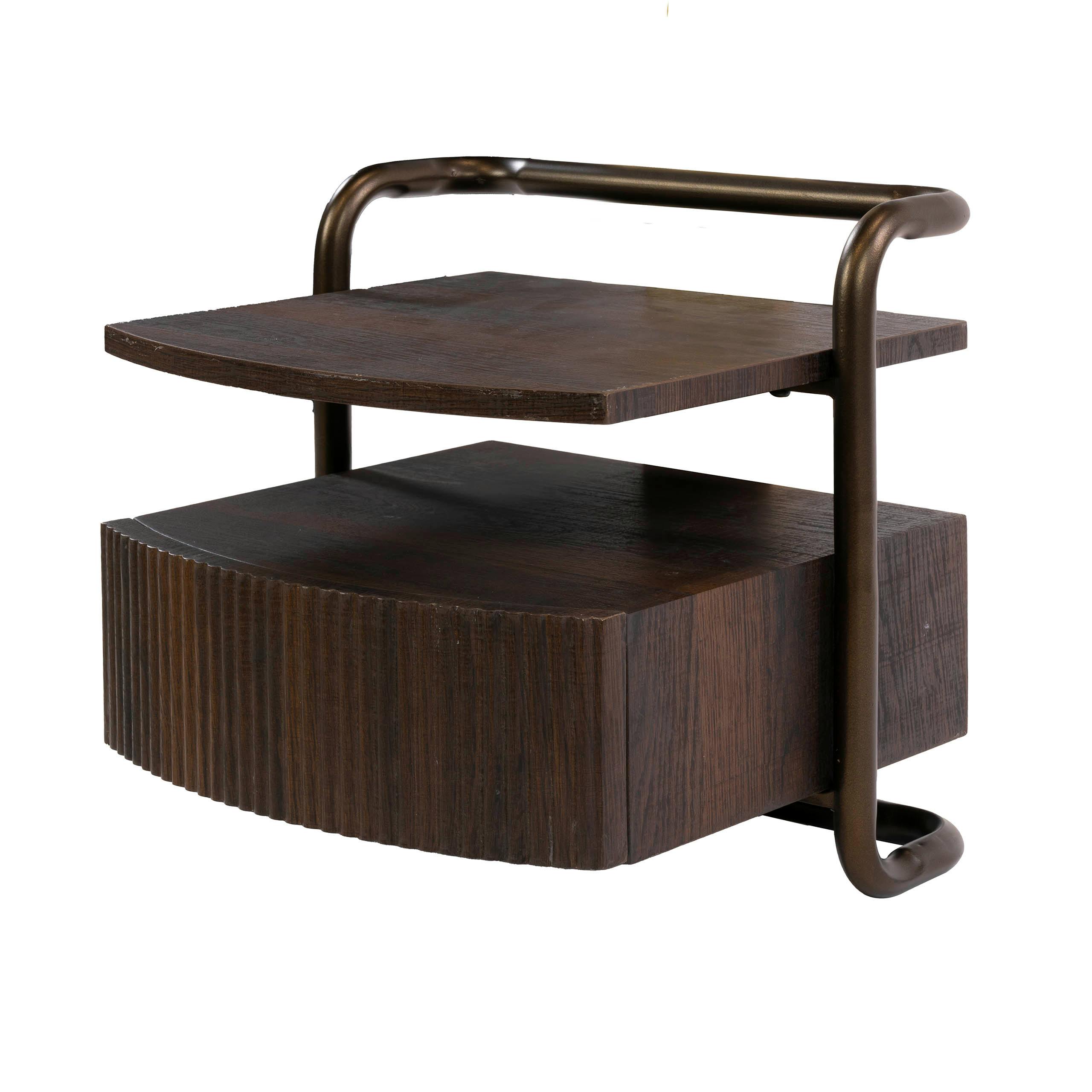 Table de chevet suspendue 1 tiroir effet bois et métal bronze TERRA, PIER IMPORT