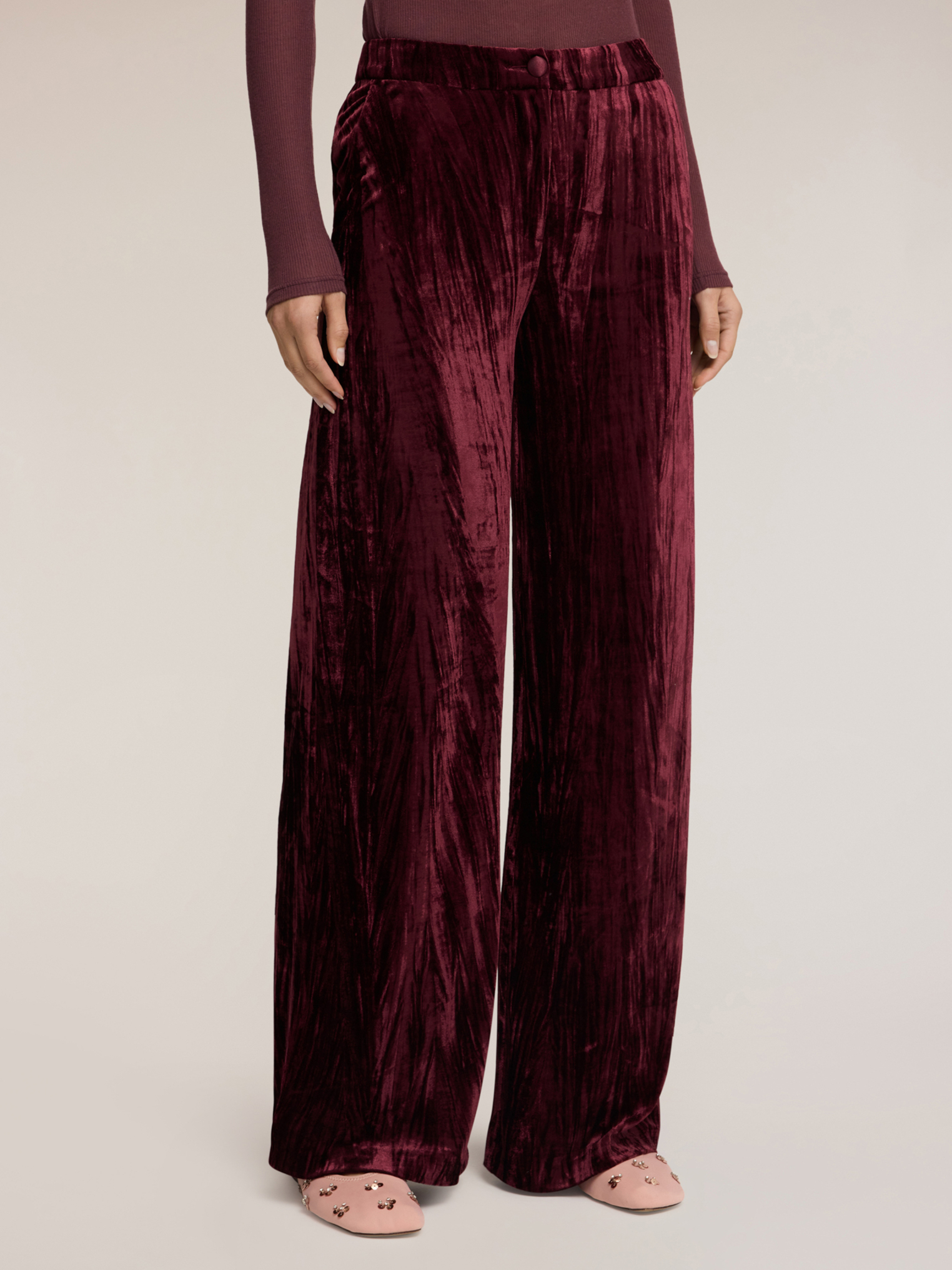 Pantalon palazzo en velours effet plissé, MOTIVI